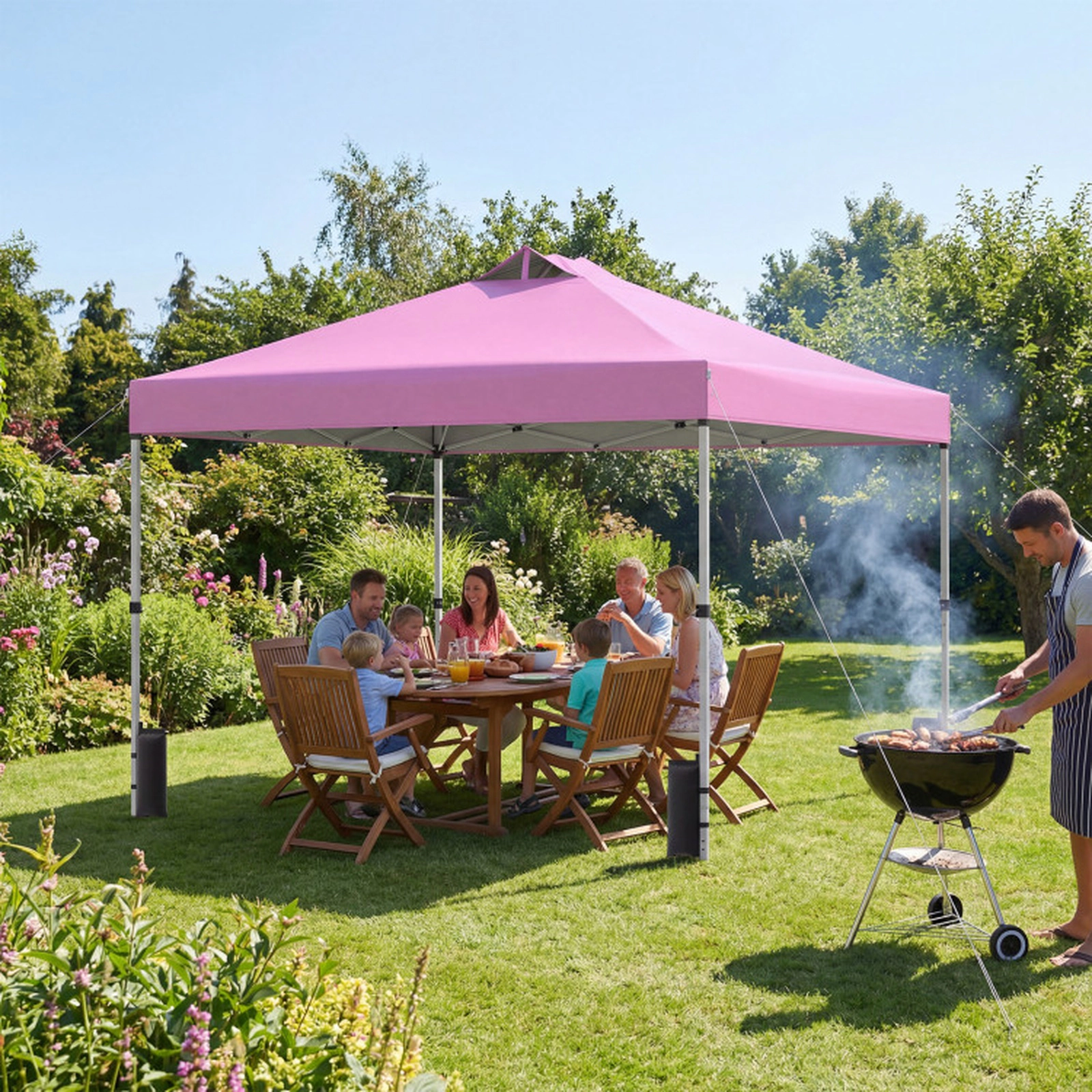 SUGIFT One-Hand Center Lock Pop Up Canopy Tent 10 x 10ft 3-Height Adjustable Pink