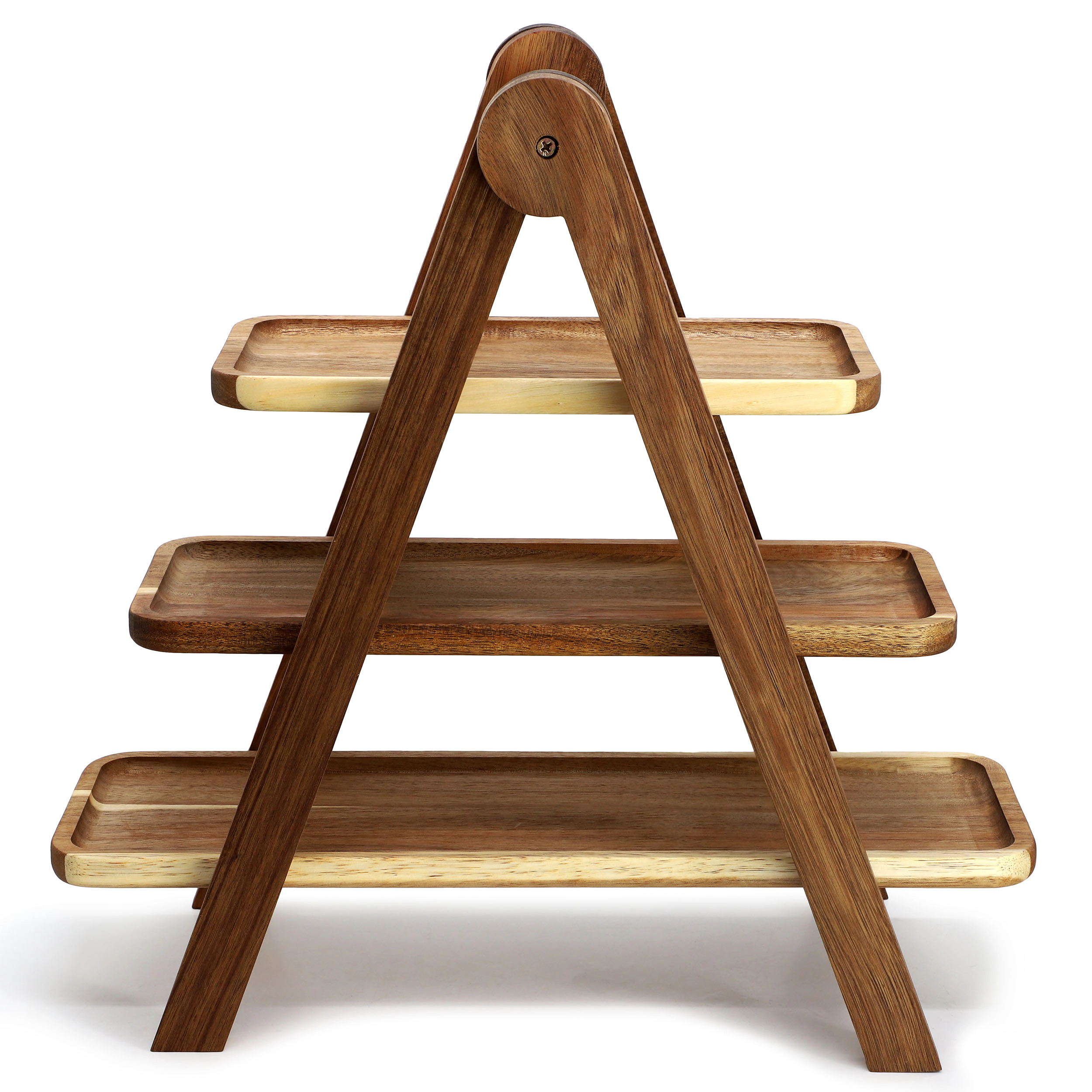 MegaChef Acacia Wood 3 Tiered Rectangular Ladder Tray Set