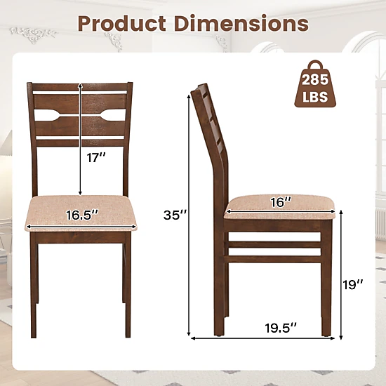 SUGIFT Set of 4 Dining Chairs, Rubber Wood Frame, Padded Polyester Seat, Curved Back, Deep Brown