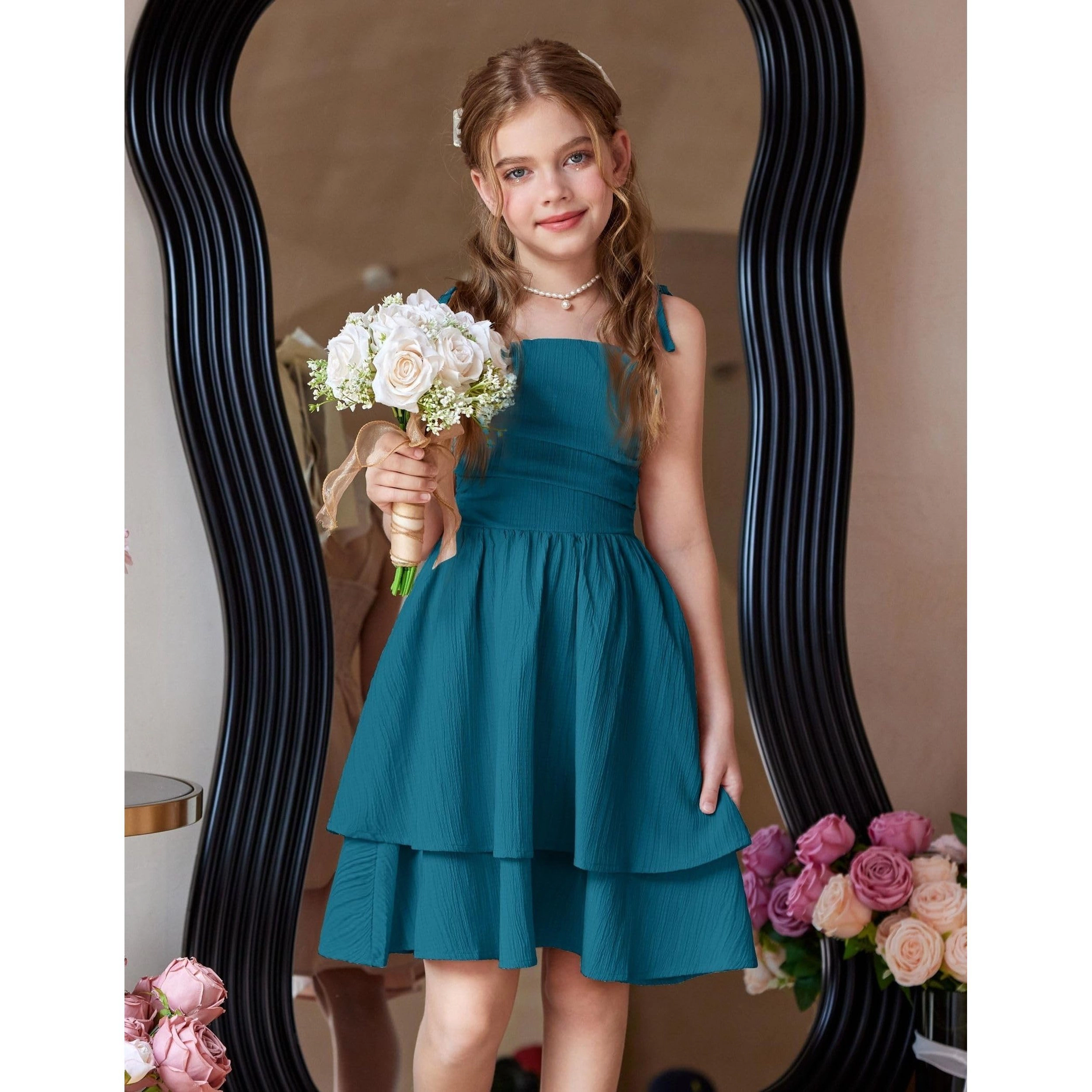 Arshiner Girl Dress Spaghetti Strap Midi Summer Easter Beach Boho Casual Formal Tween