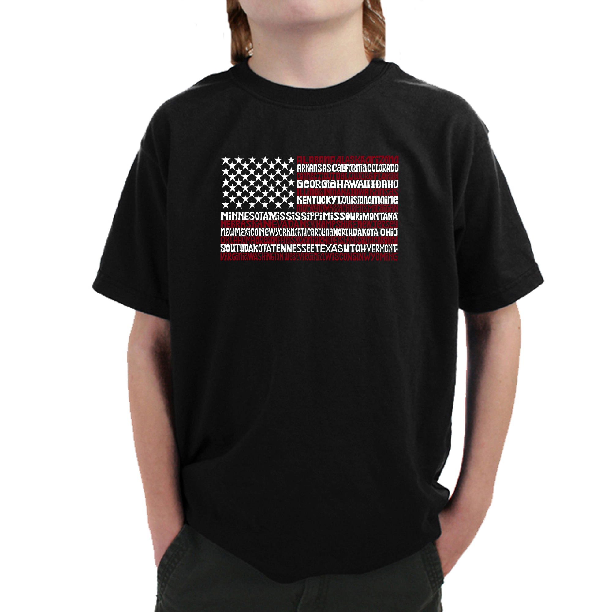 LA Pop Art Boy's Word T-Shirt - 50 States USA Flag