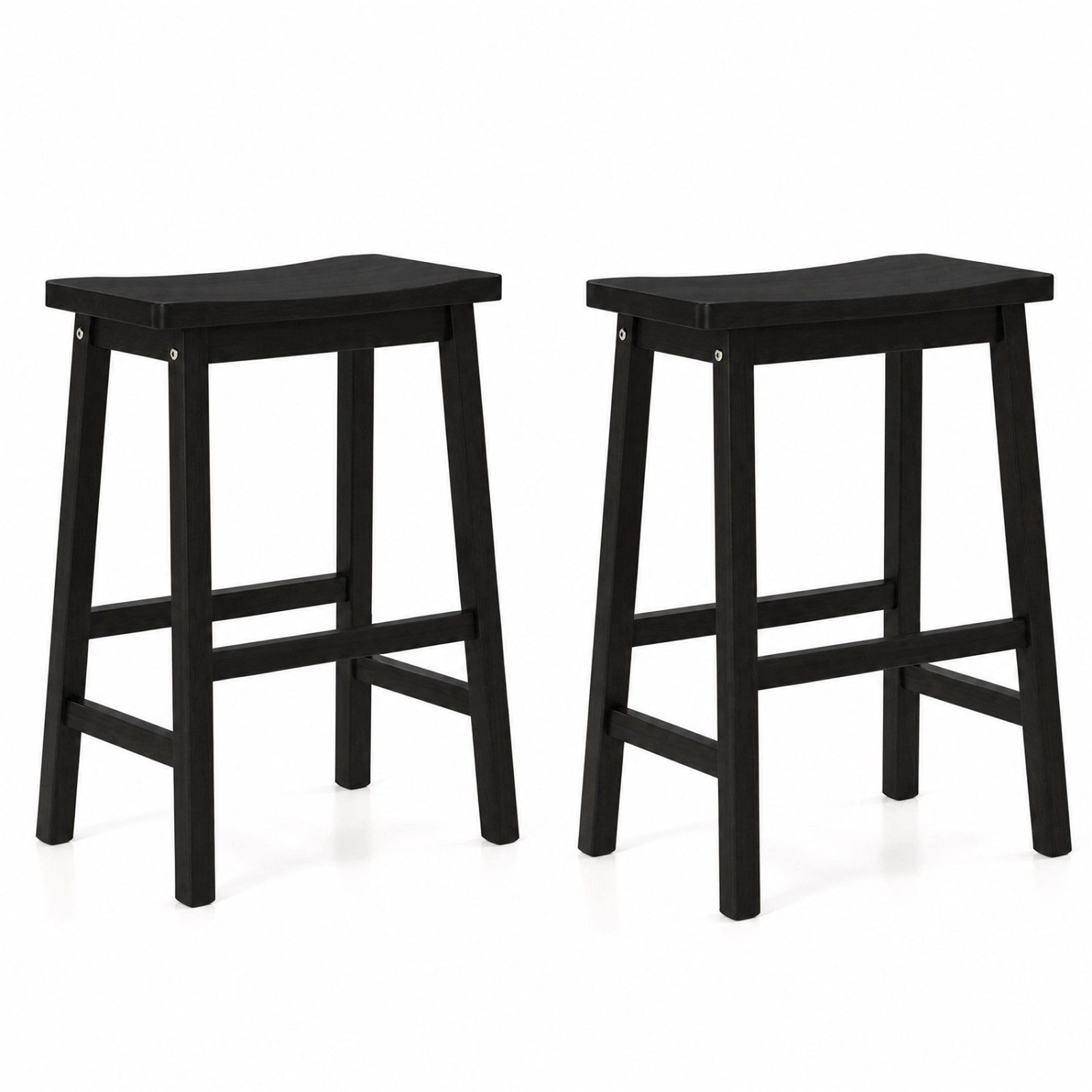 SUGIFT Set of 2 Black 24-in Backless Counter Height Stools with Wood Saddle Seats