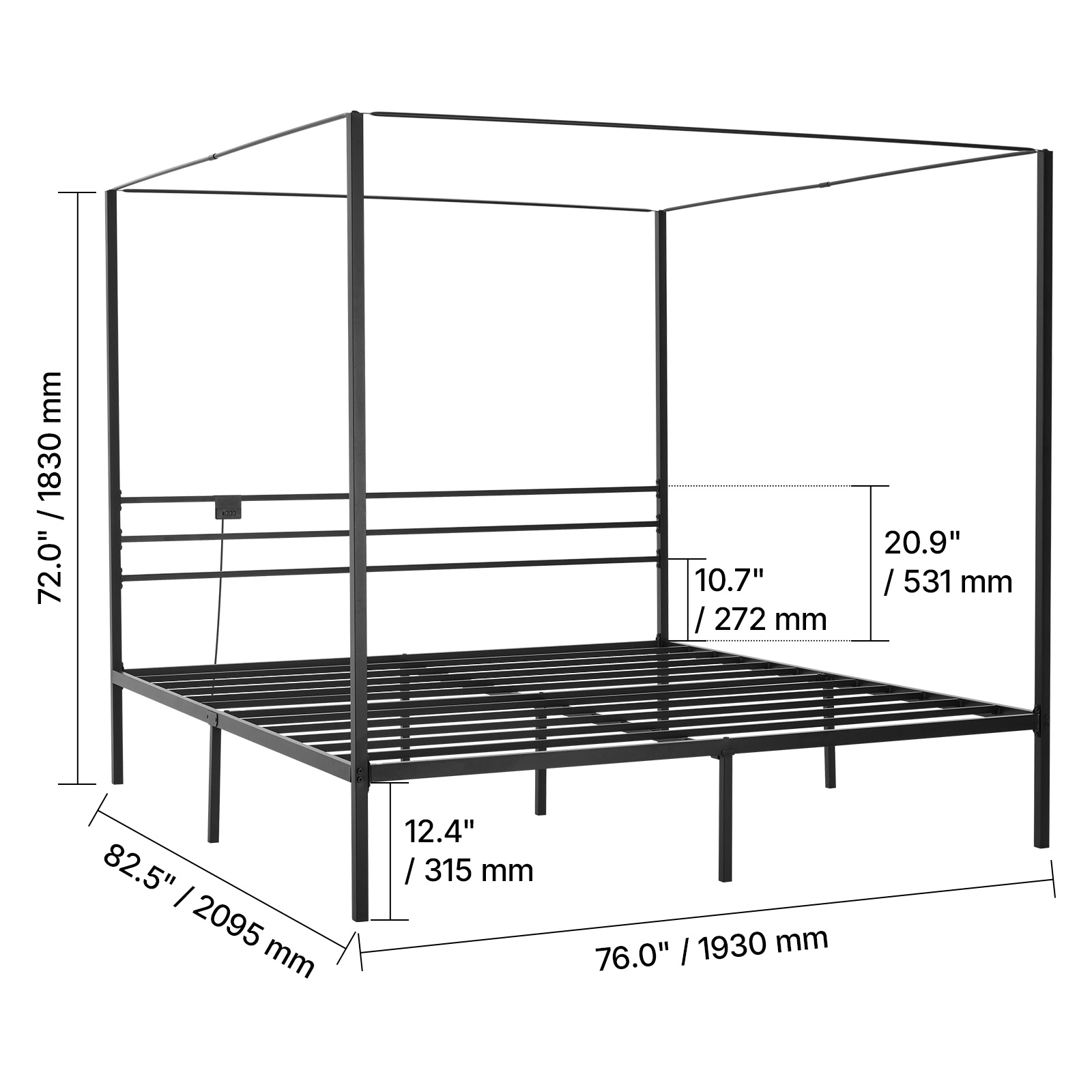 HONGGE Canopy Bed Frame Metal with Minimalist Headboard & Four Posters Design Heavy Duty Steel Slats Support