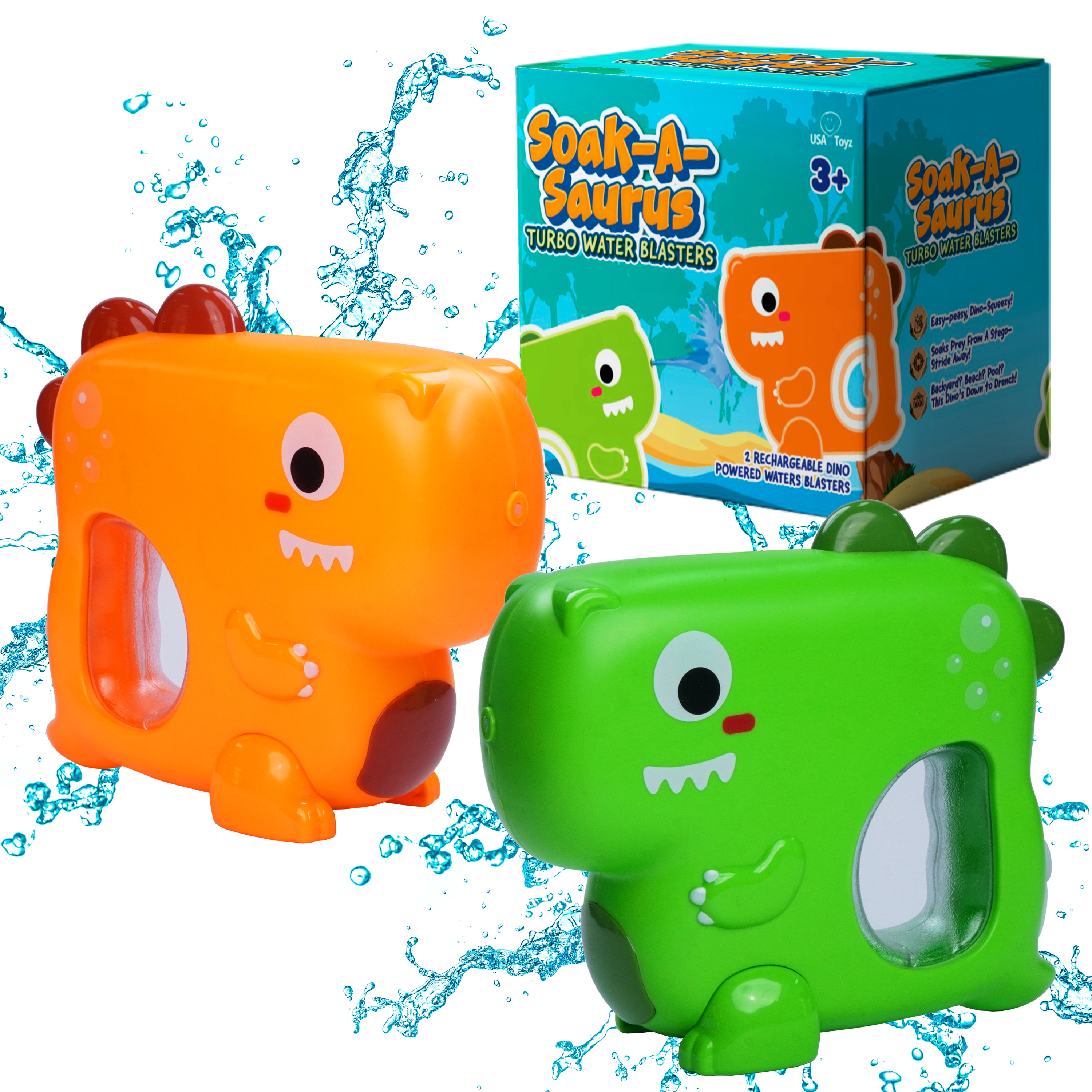 USA Toyz T-Rex Dino Water Blaster - Electric Rechargeable Dinosaur Toy for Kids, 2 Colors (Green & Orange)