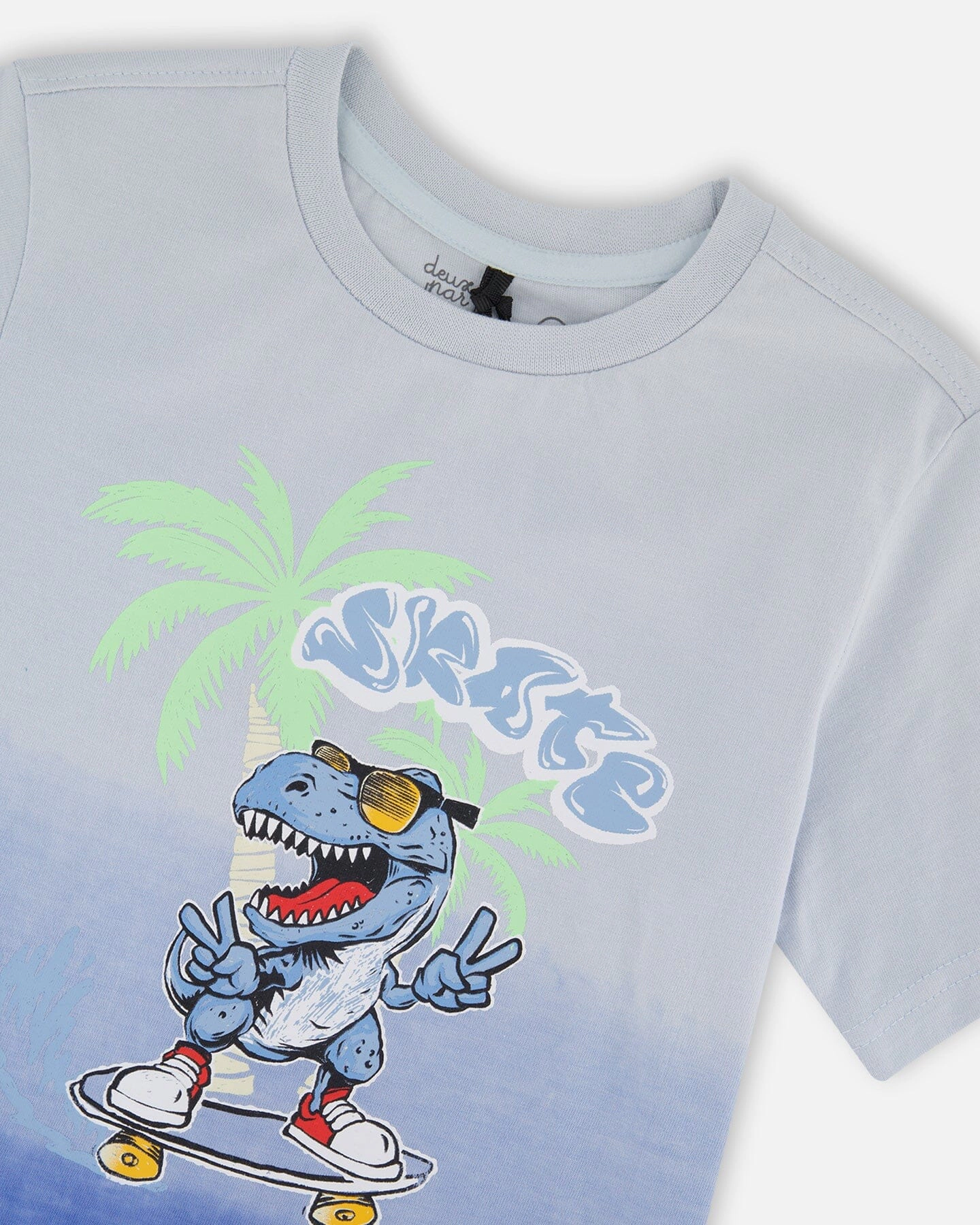Deux par Deux Boys Organic Cotton Jersey Gradient T-Rex Skate Graphic Print T-Shirt