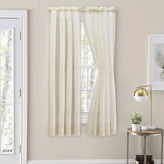 Ellis Curtain Cotton Voile 1.5" Rod Packet Tailored Curtain Panel Pair for Windows 80" x 54" Natural