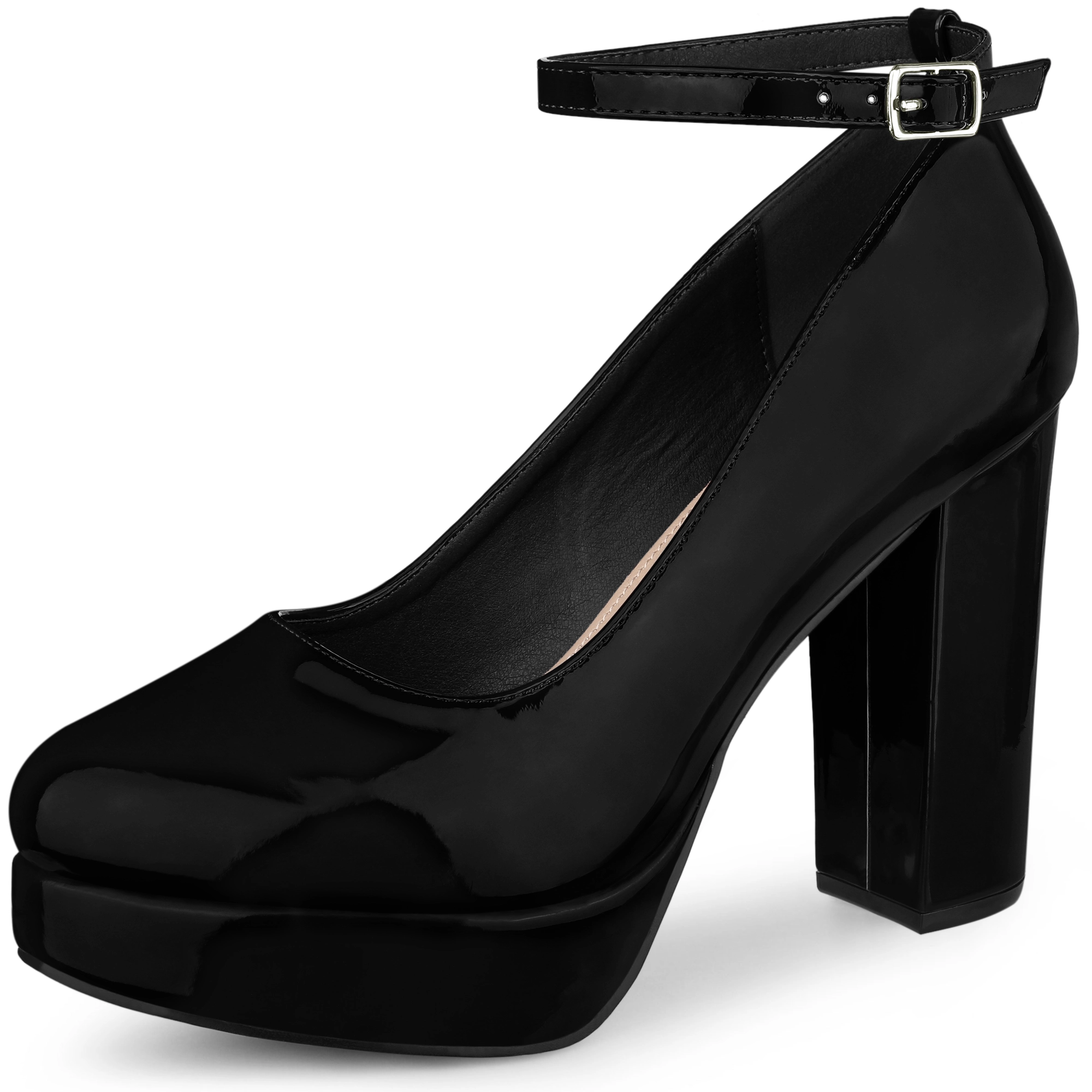 BLISSFUL STEP Women's Platform Ankle Strap Chunky Heel Mary Janes Pumps