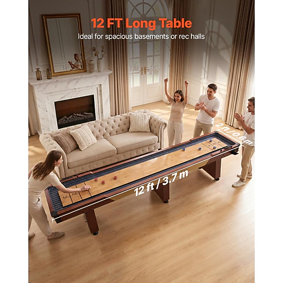 HONGGE Shuffleboard Table Shuffleboard Shuffle Board with Scratch-Resistant Playfield 8 Pucks Wax Brush for Family Game