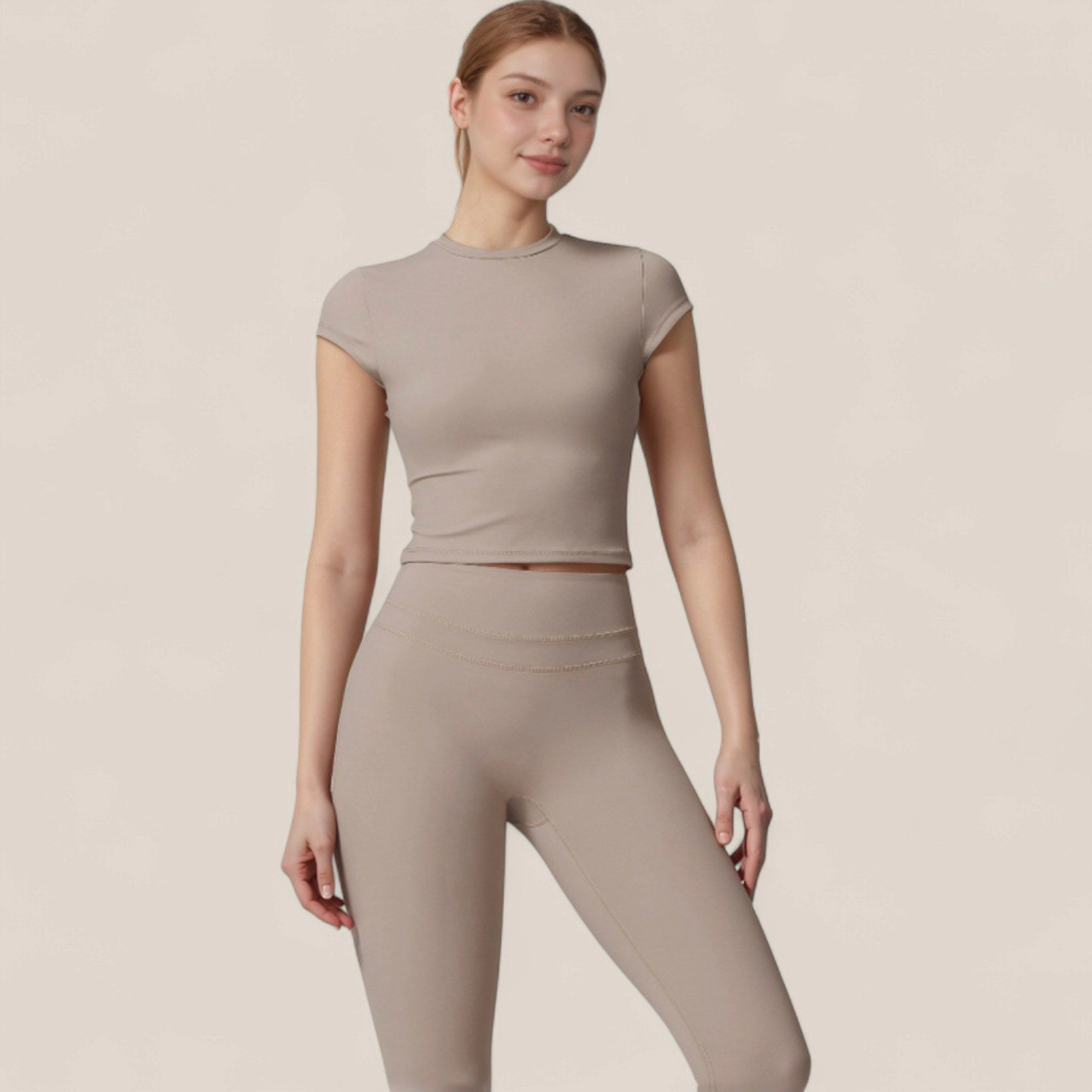 Anna-Kaci Women's Fitted Crop Active Tee Short Sleeve Round Neck Stretch Performance Fabric