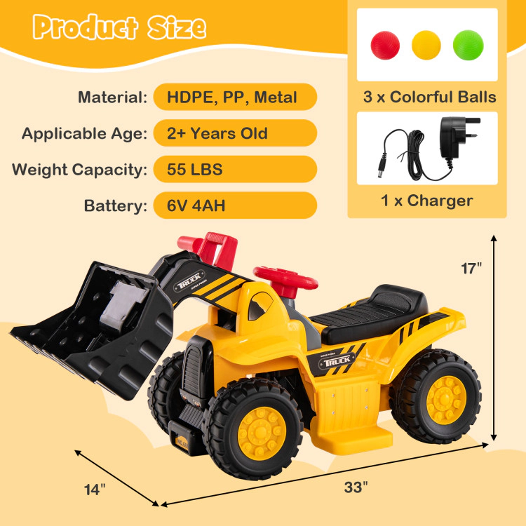 Hivvago 6V Kids Ride On Bulldozer With Folding Basketball Hoop And Balls