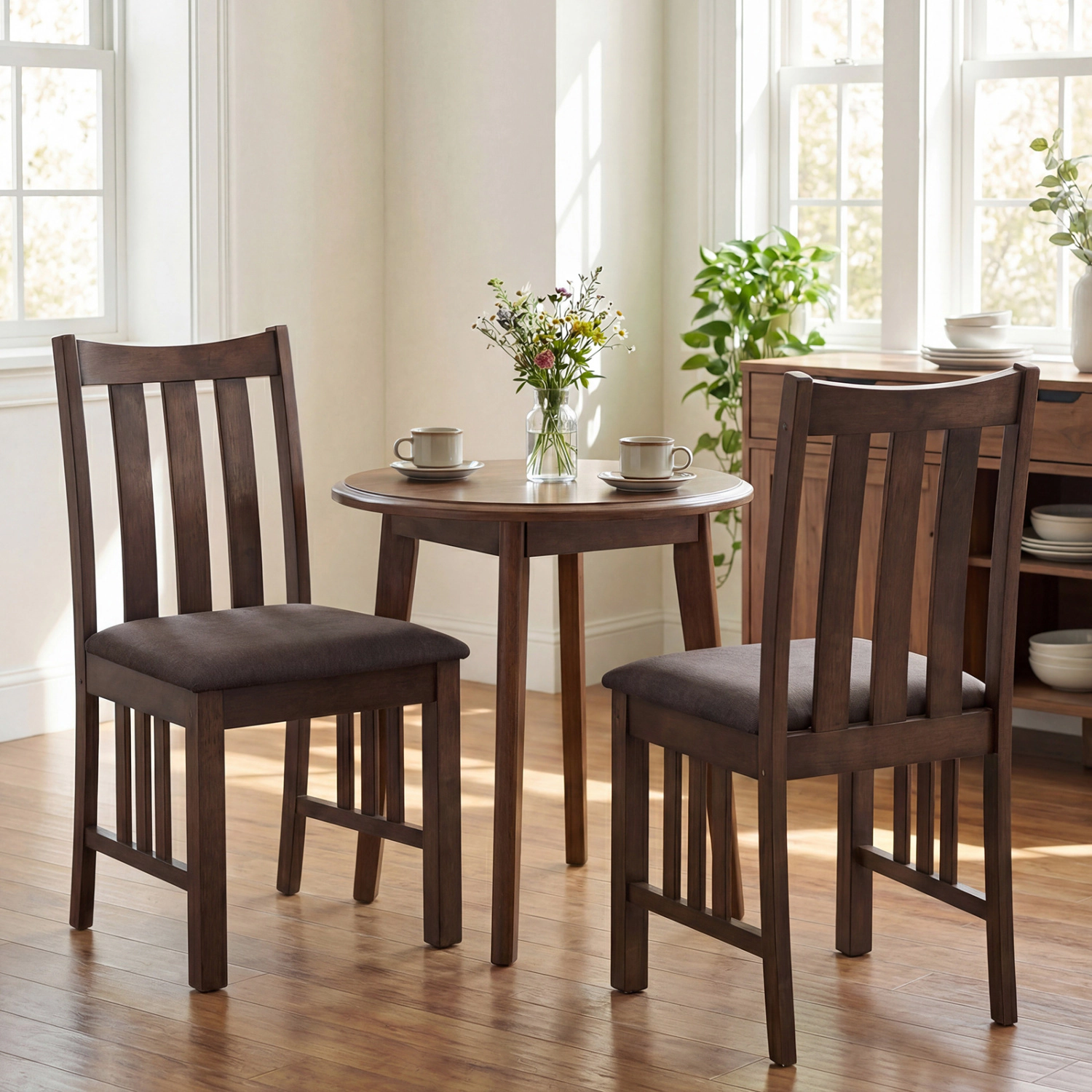 LJG Rubber Wood Dining Chairs Side Chairs Set of with Slat Back