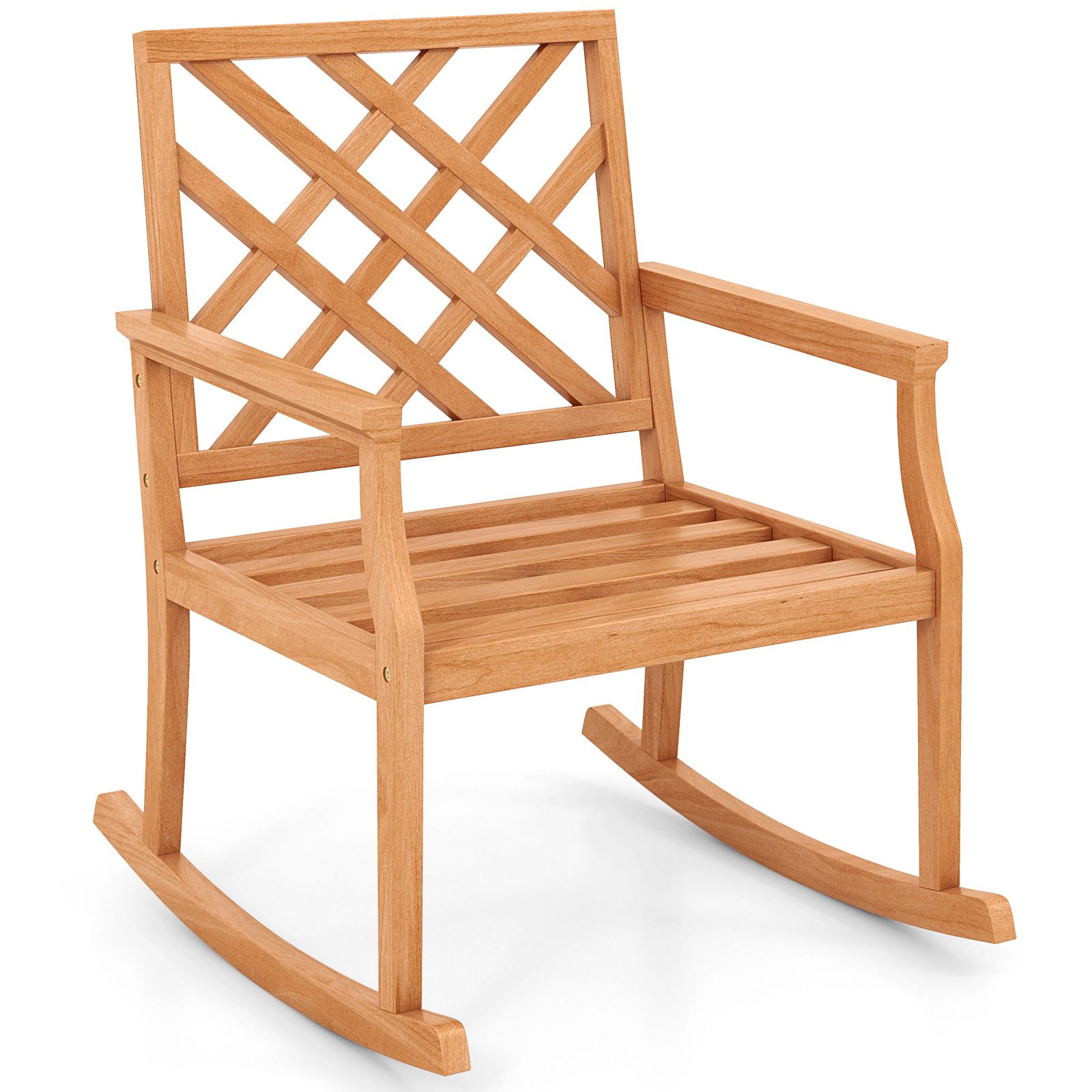 SUGIFT Soothing Teak Wood Outdoor Rocking Chair with Backrest and Slatted Seat 400-lb Capacity 32-in Frame Brown