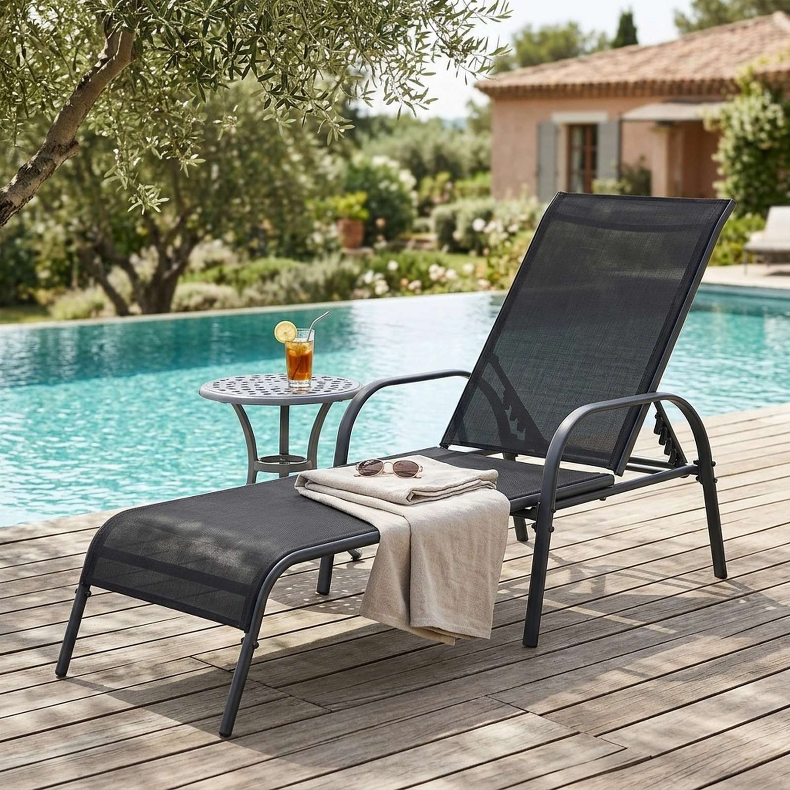 SUGIFT Set of 2 Outdoor Chaise Lounge Chairs, 5-Position Reclining Patio Loungers, Black