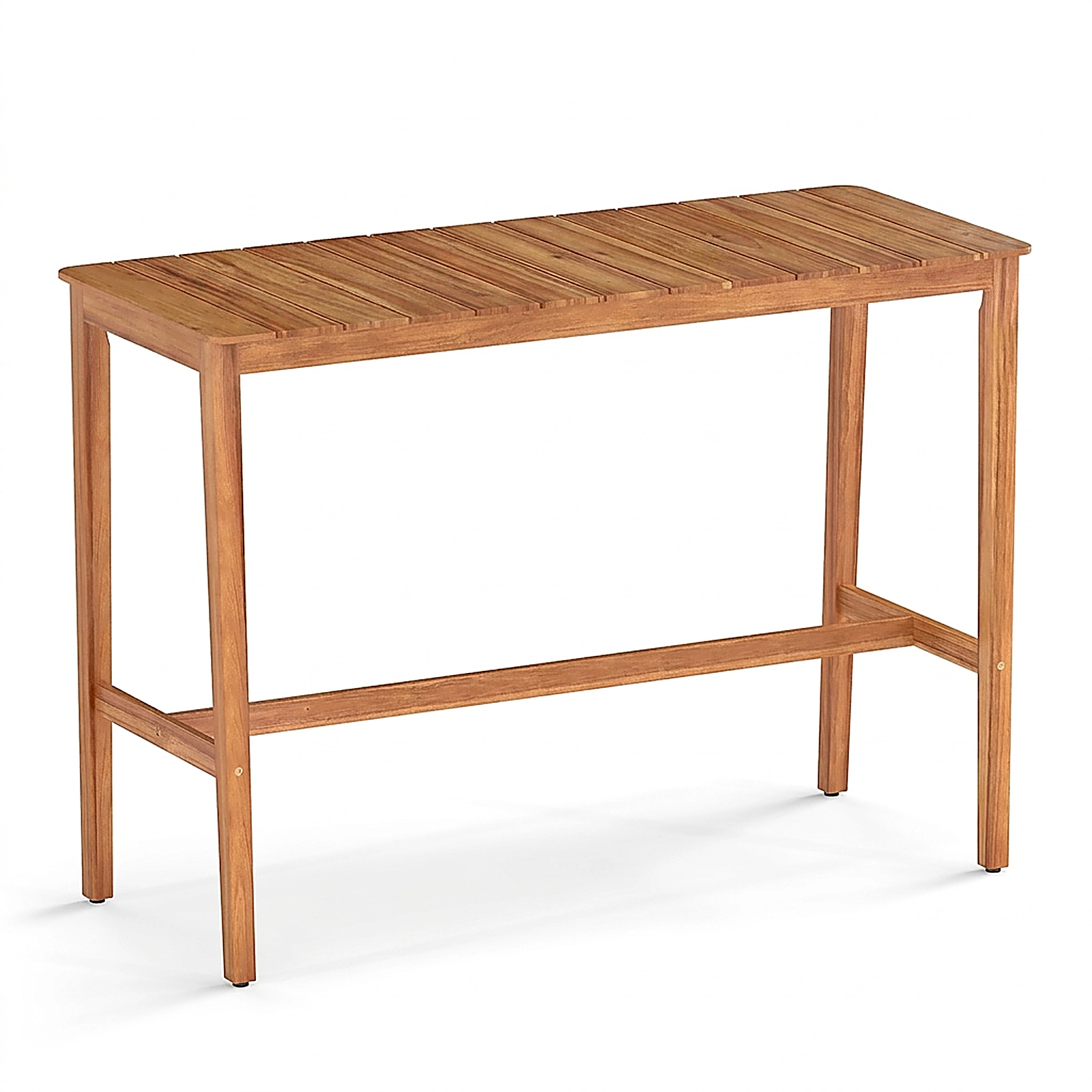 SUGIFT 54-Inch Natural Acacia Wood Outdoor Counter-Height Bar Table with Slatted Top and Footrest