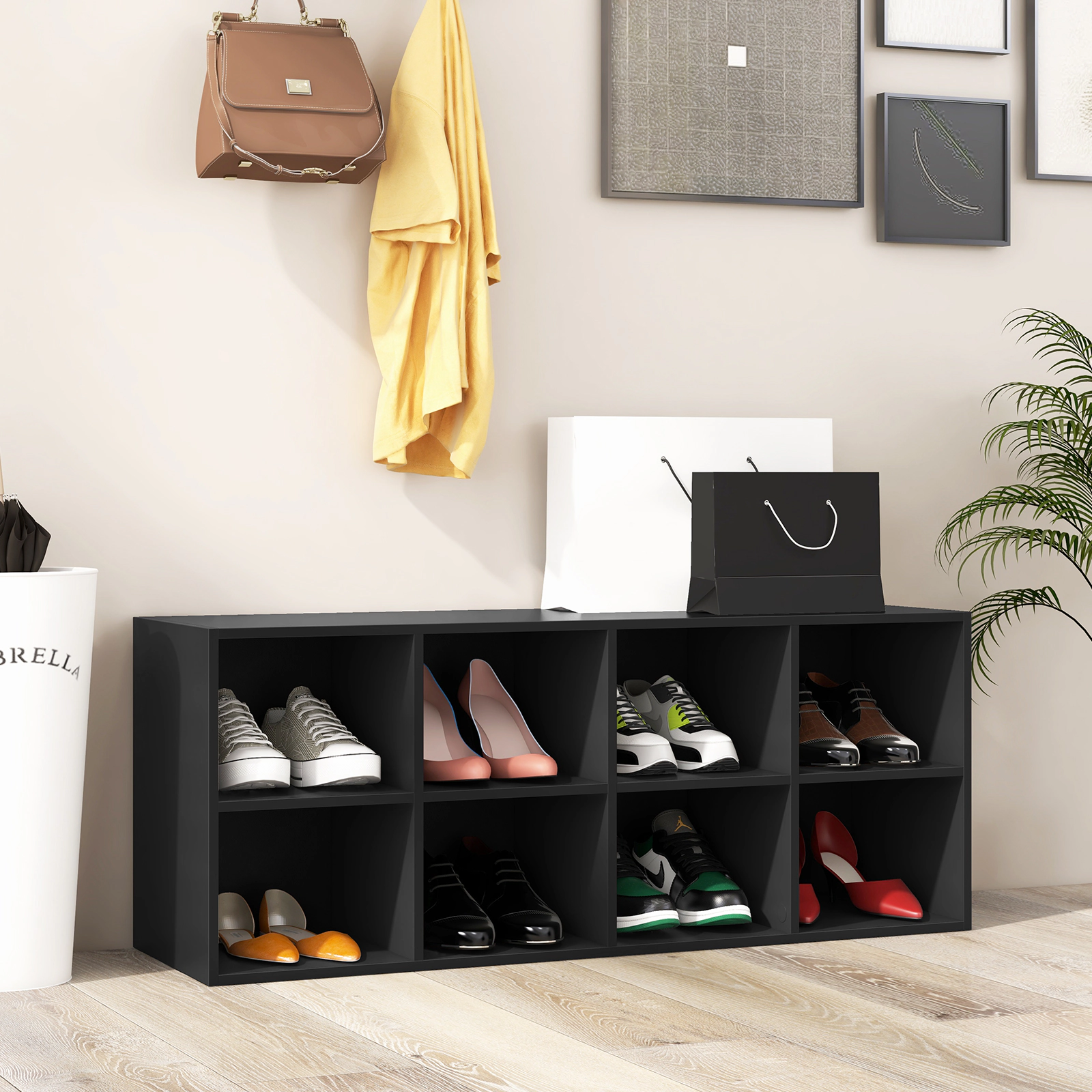 SUGIFT 8-Cubby Engineered Wood Shoe Organizer 500-lb Capacity 40-in Wide 9.5 x 11 x 7 in Cubbies Black/Gray/White