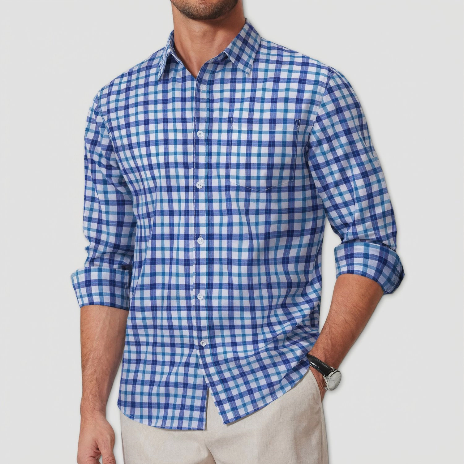 COOFANDY Mens Casual Plaid Long Sleeve Button Down Shirts Spread Collar Check Tops