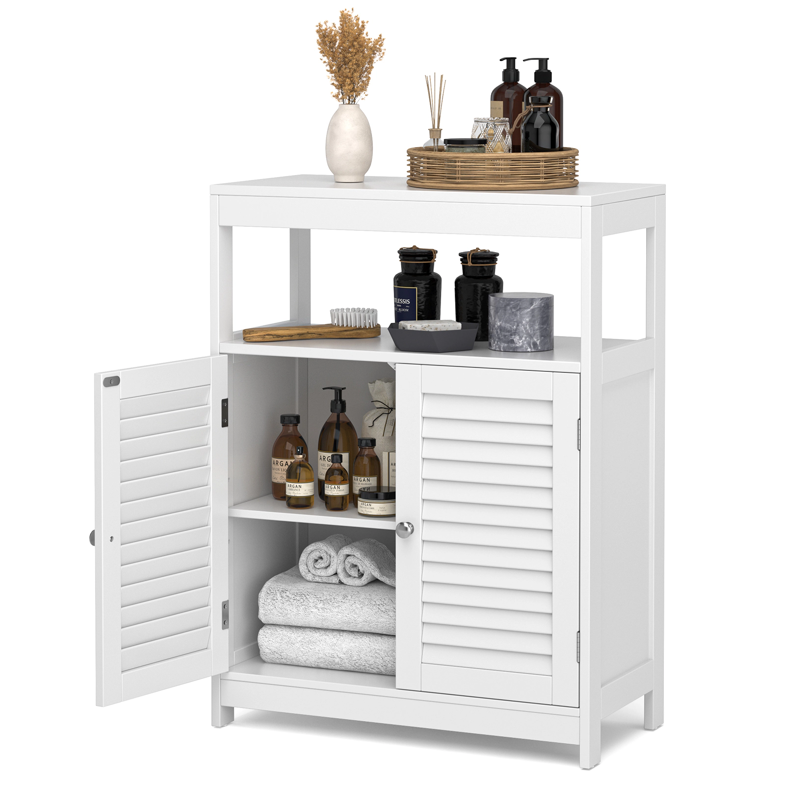 Glintex Bathroom Sideboard Cabinet with Louvered Doors and Wall Anchor Kit