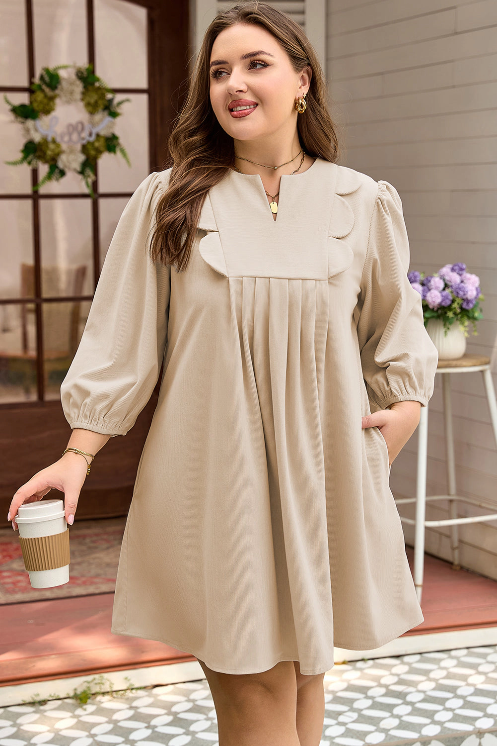 Threaded Pear Women's Mila Scallop Detail Mini PLUS Dress