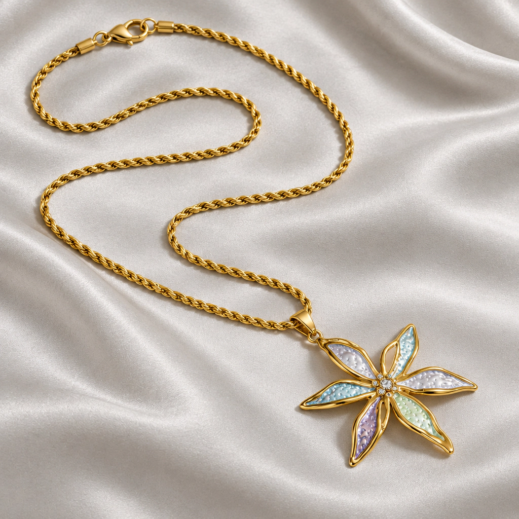DressAtR Women's 18K Gold Plated Fancy Flower Necklace