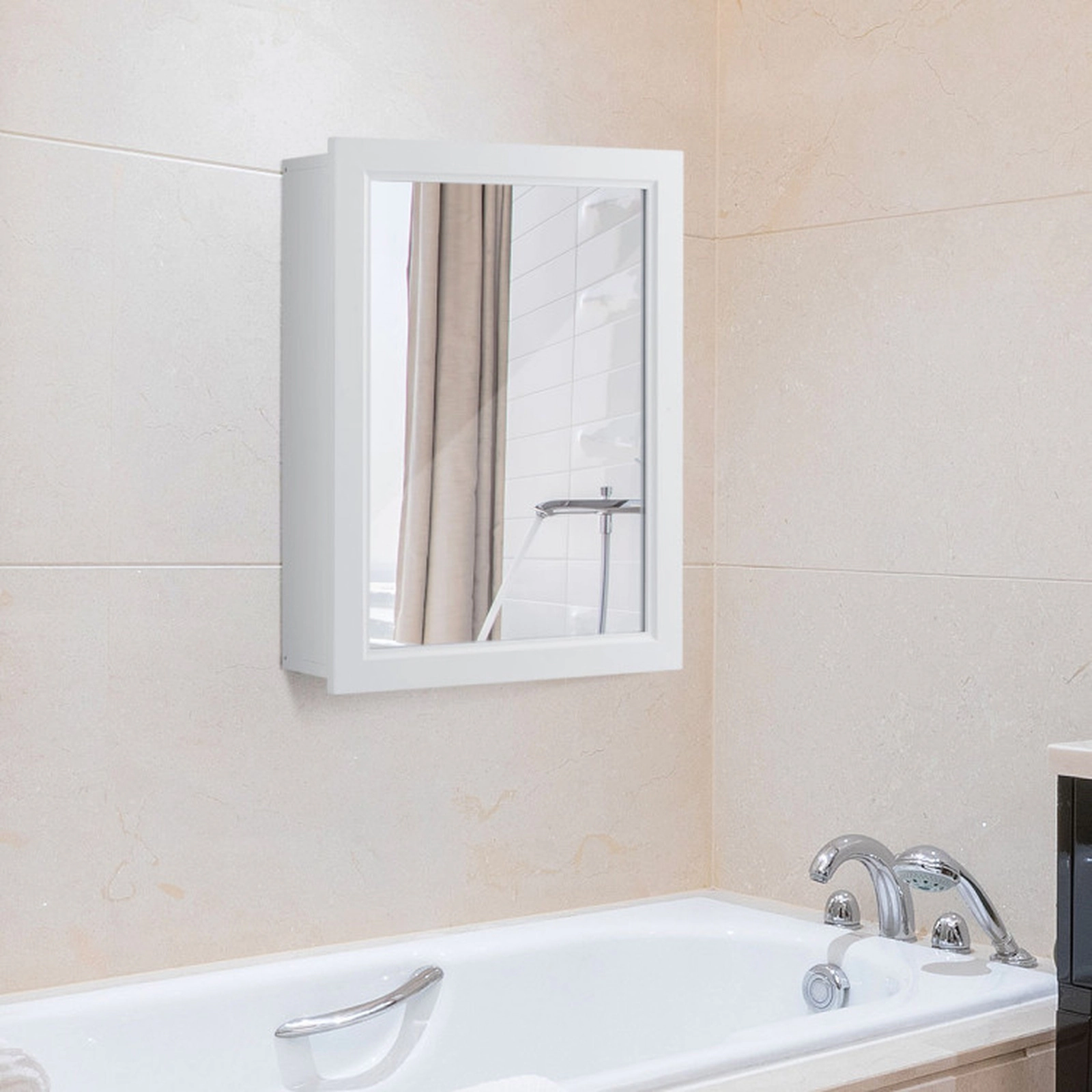 SUGIFT Single Mirror Door 3-Position Adjustable Shelf MDF Bathroom Medicine Cabinet 20-in x 6-in x 26-in 19-lb White