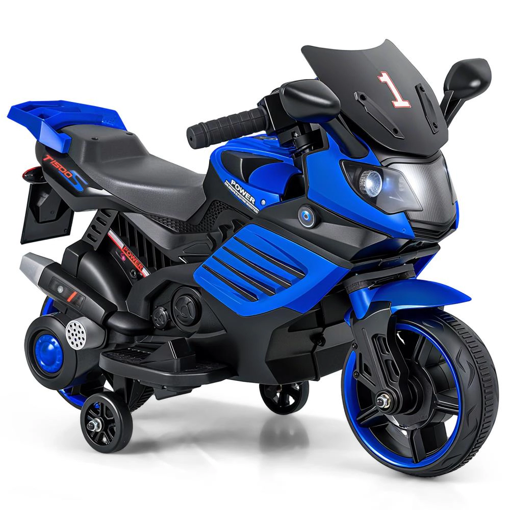 Hivvago 6V Kids Motorcycle with Headlights Music and Detachable Training Wheels