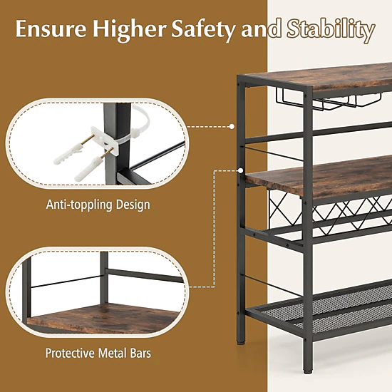 Hivvago Bar Table with Wine Bottle Rack and Glass Holders