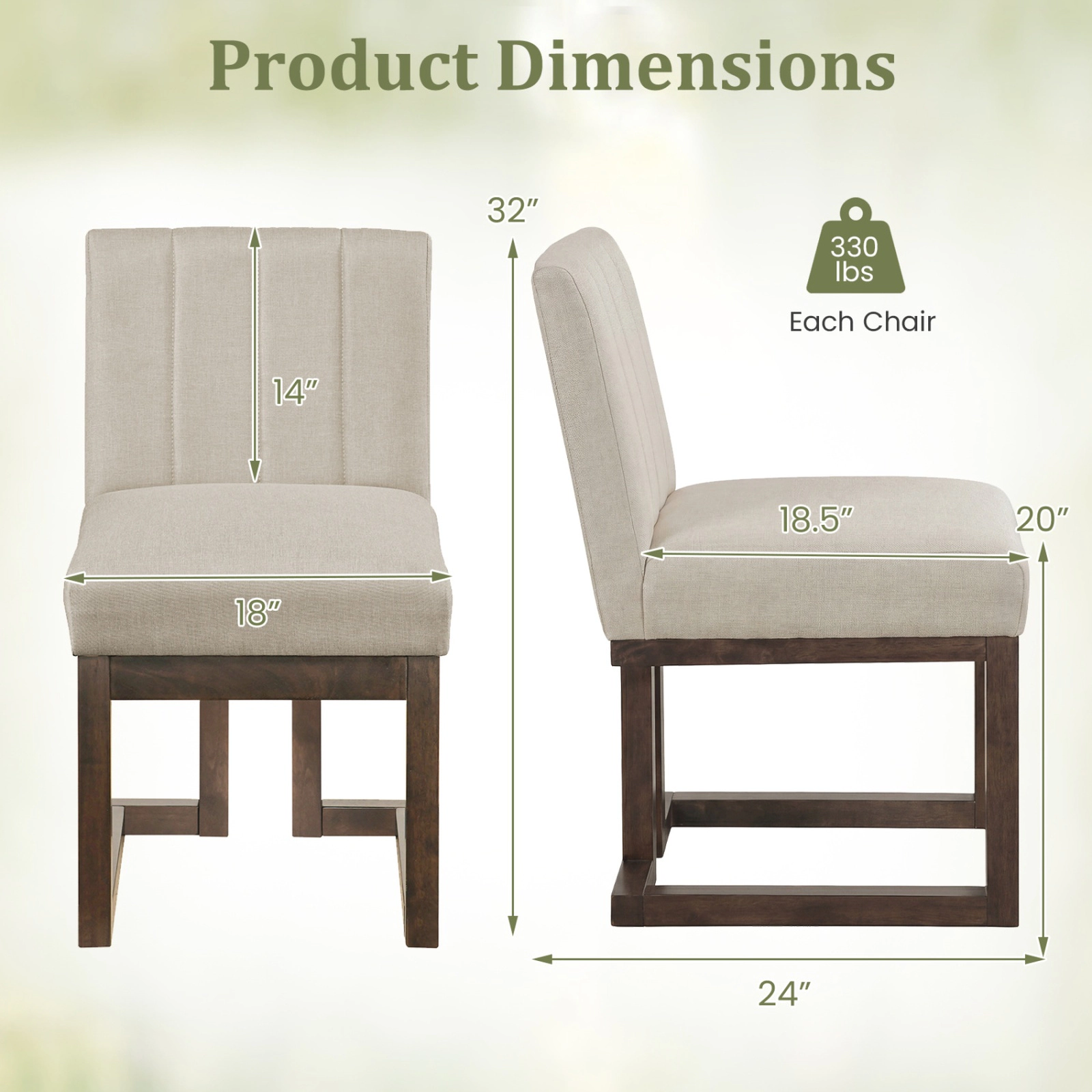 SUGIFT Set of 2 Walnut Farmhouse Dining Chairs, Upholstered, 20-Inch Seat Height