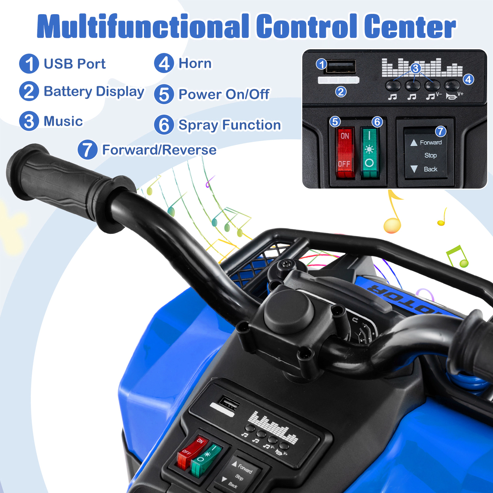 Costway 6V Toddler Ride On Electric Car ATV with Lights & Music USB Port Storage Box Toy
