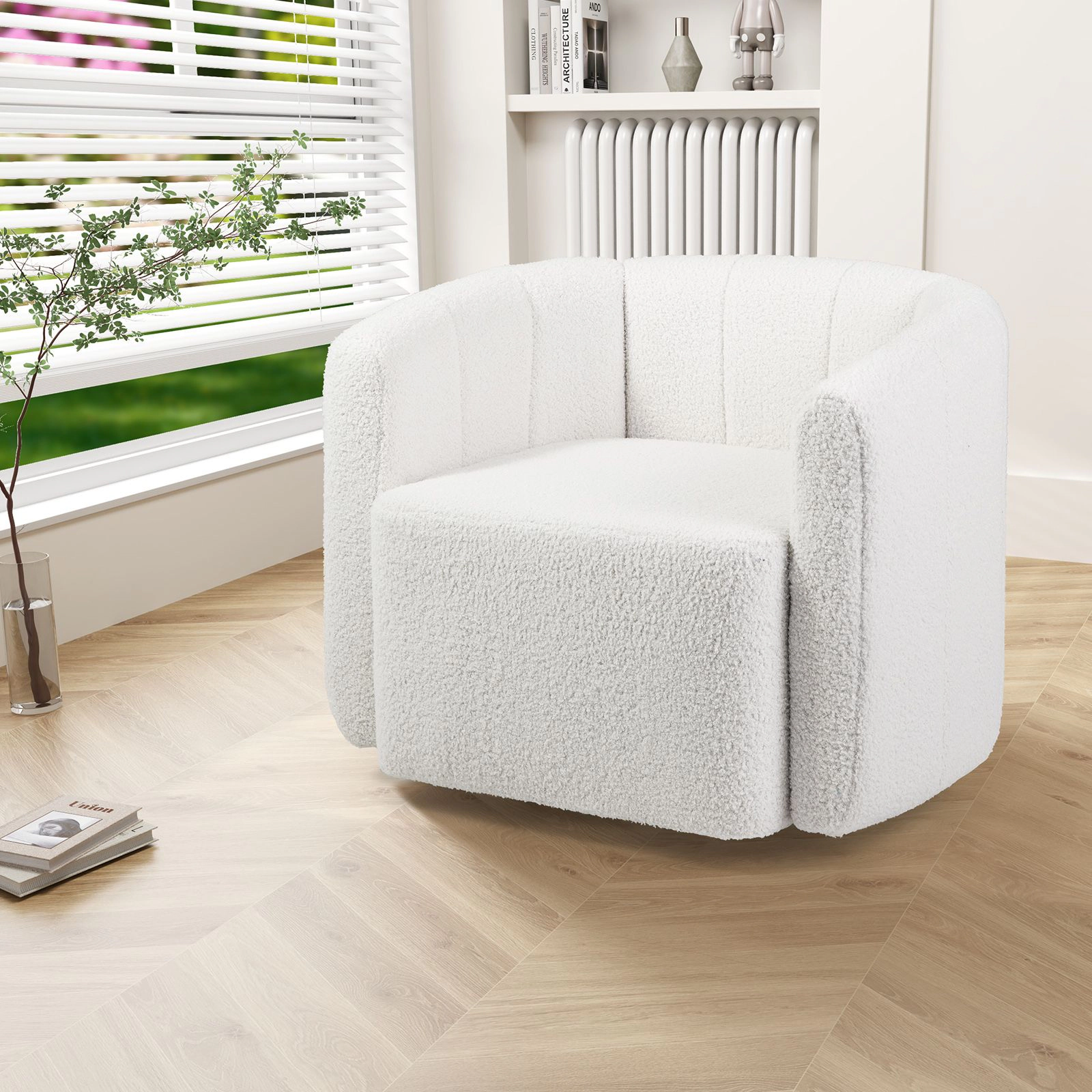 SlickBlue 360 Swivel Accent Barrel Chair with Sherpa Fabric White
