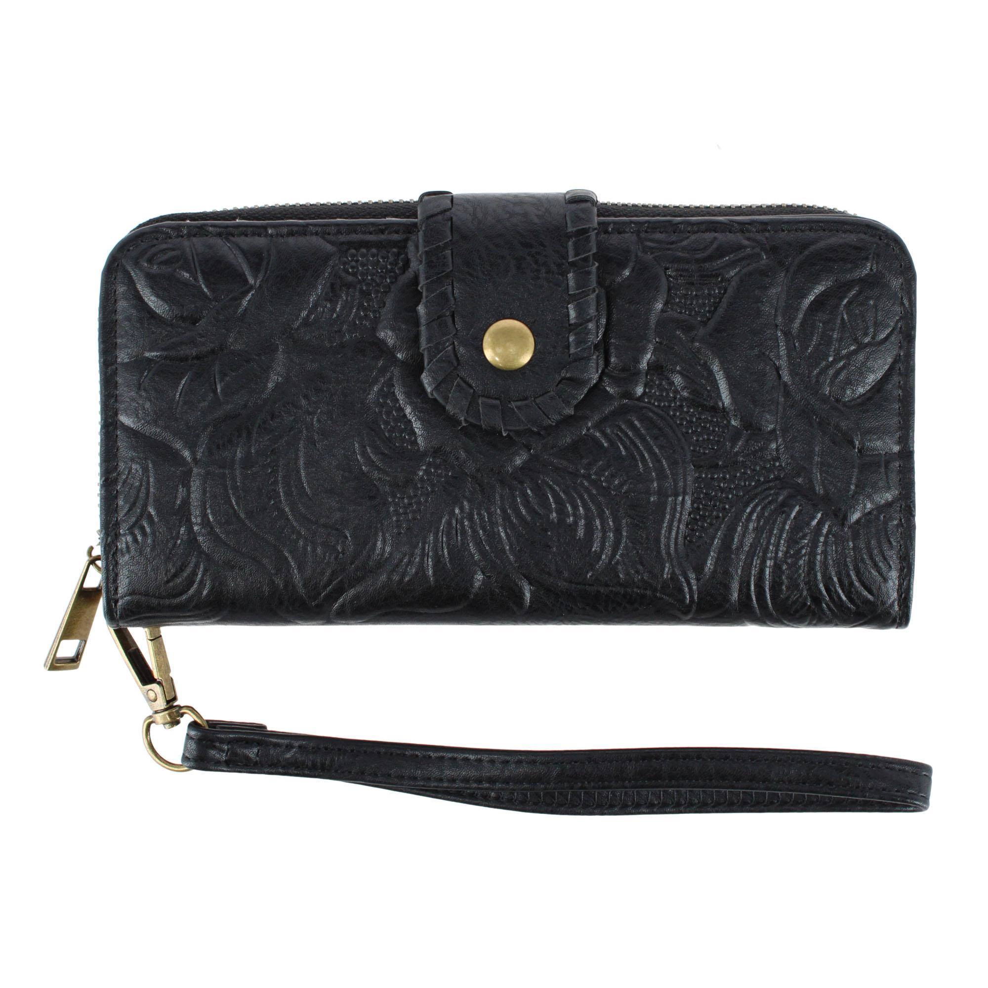 CTM Women's Floral Embossed Premium Faux LeatherWristlet Wallet
