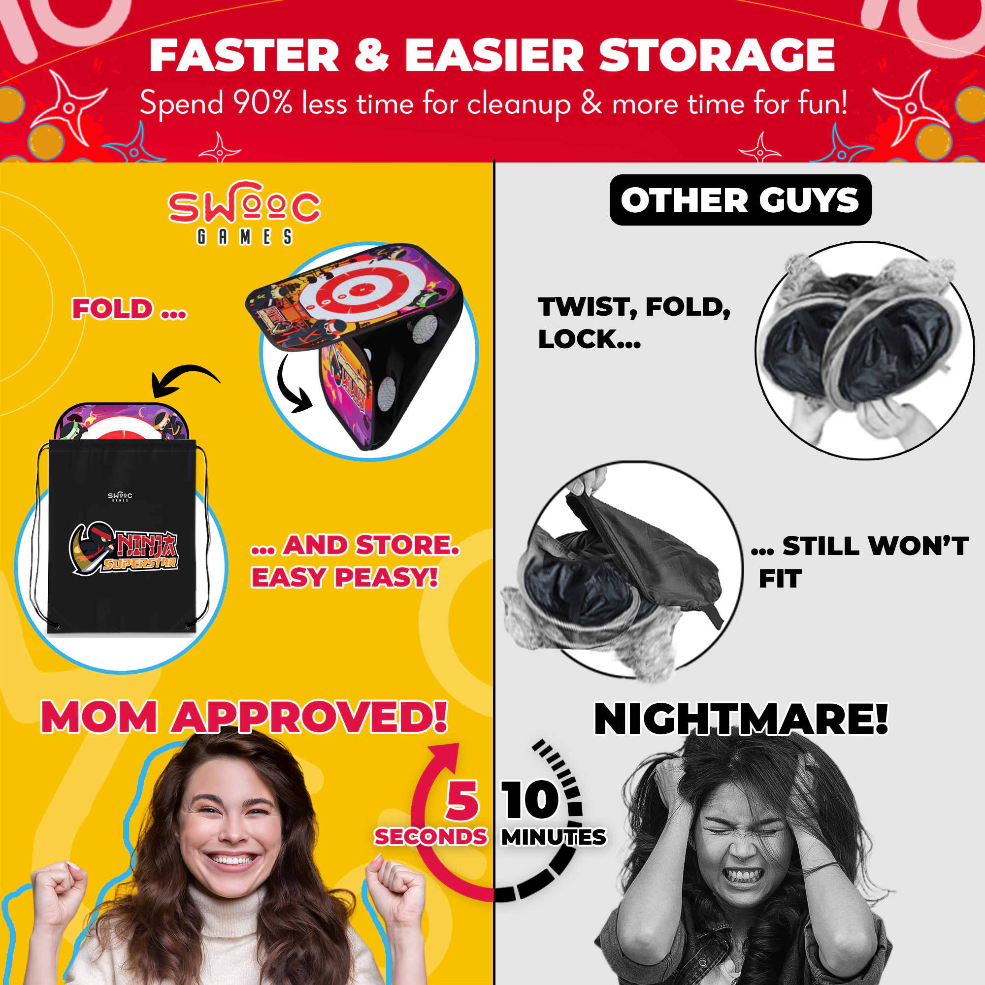 Swooc Games | Ninja Superstar™ | 2-in-1 Corn Hole Games for Kids
