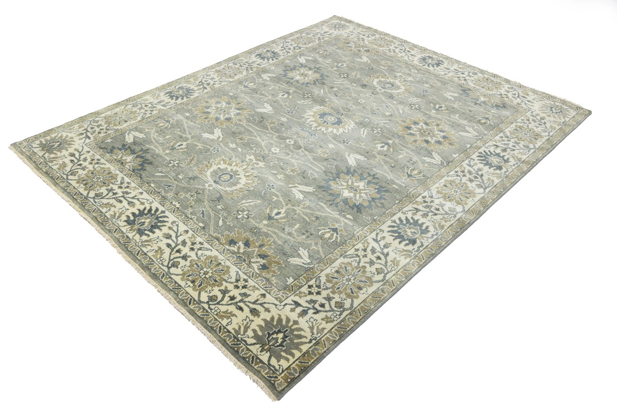 Magic Rugs Taupe Floral Oushak Chobi Hand-Knotted Wool Area Rug, 8' x 10'
