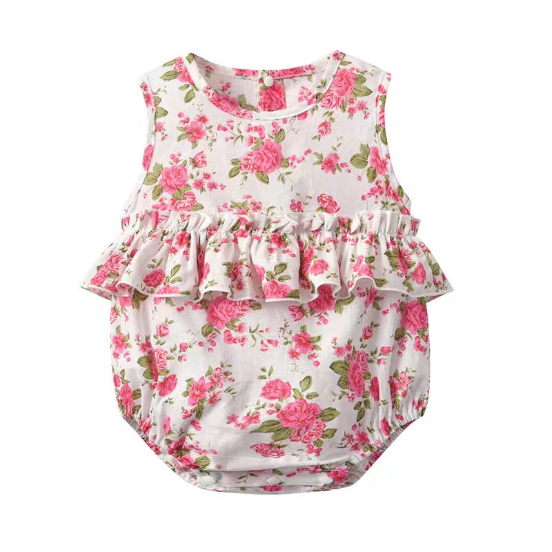 MyKids-USA Baby Girl Floral Print Graphic Ruffle Design Sleeveless bodysuit & Headband