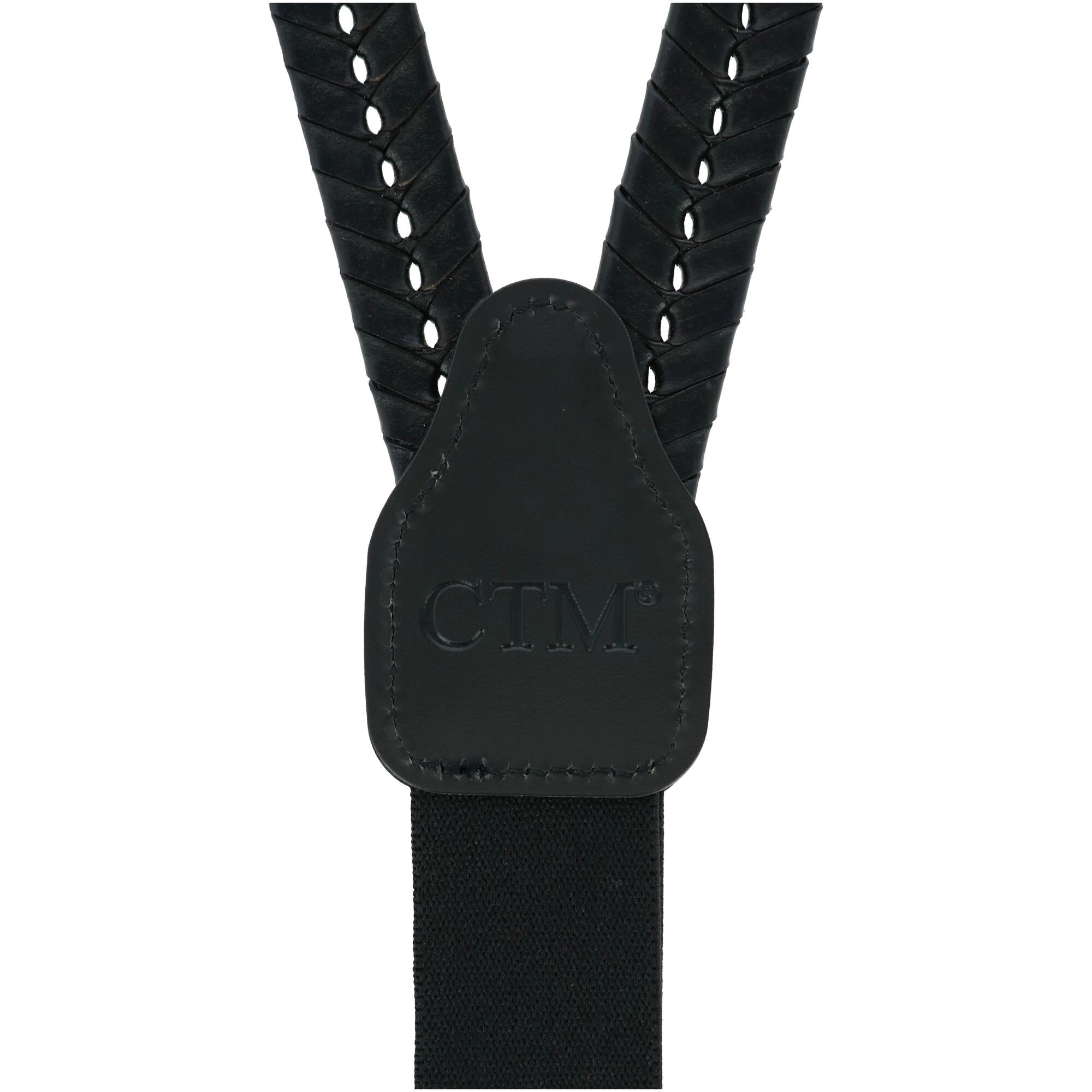 CTM Mens Coated Leather Flat Braided Suspenders with Metal Swivel Hook Ends