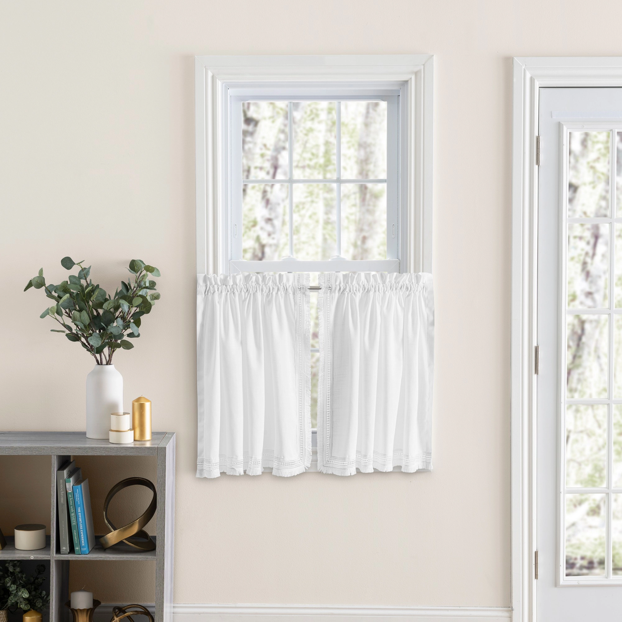 Ellis Intricate Brush Fringe Sewn on Bottom Edge 1.5" Rod Pocket Only Tailored Valance 80"x15" White