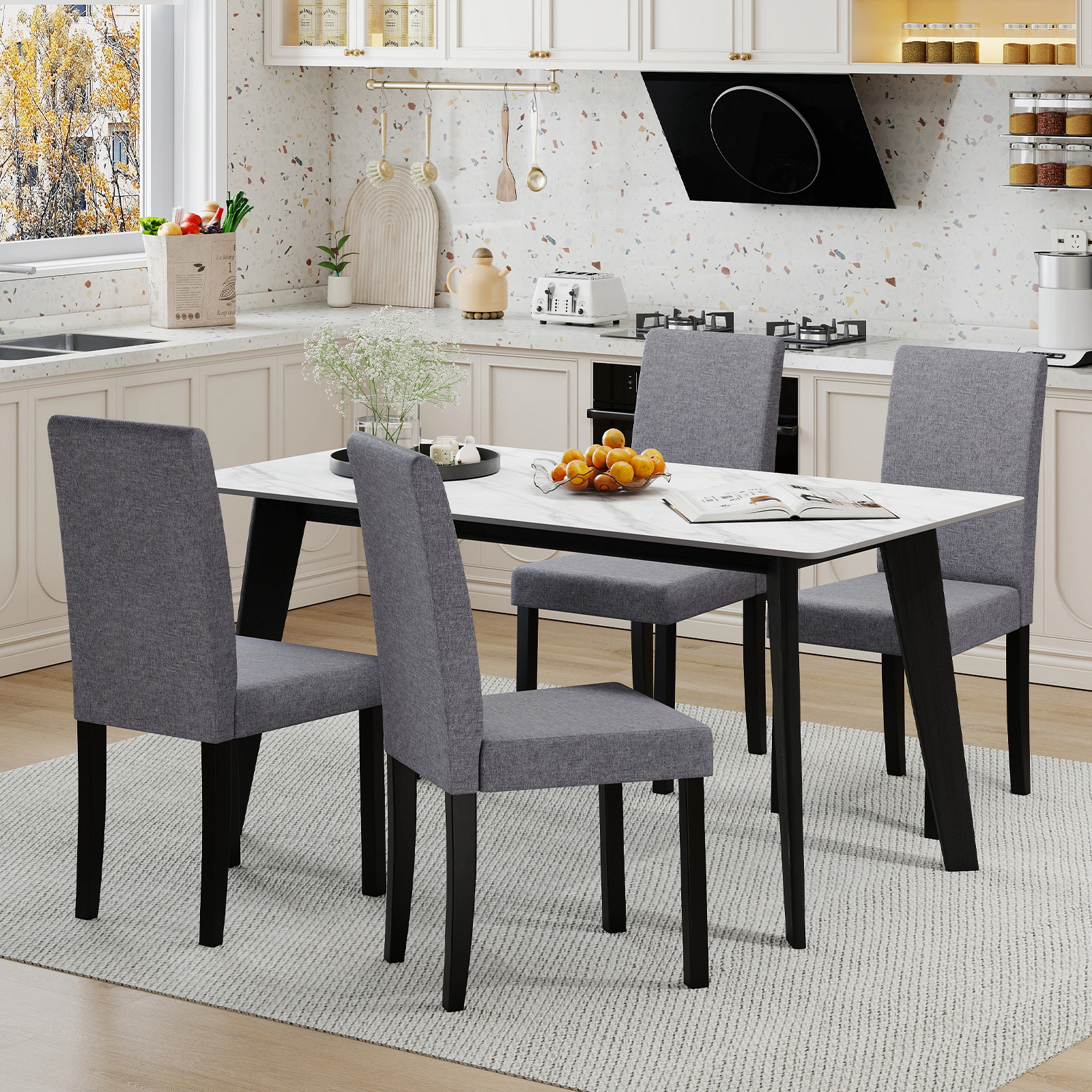 SUGIFT Set of 2 Dark Gray Faux Linen Parson Dining Chairs, 3.5-in Seat, Rubber Wood Legs, 330-lb Capacity