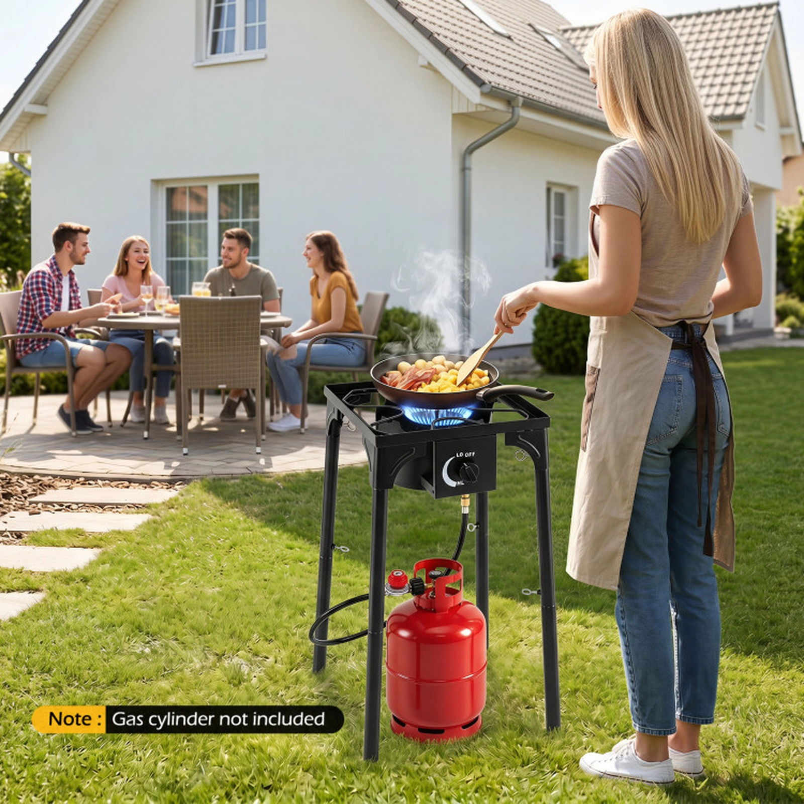 SUGIFT High-Output 80000-BTU 1-Burner Propane Stove 220-lb Capacity 29-in Tall with Adjustable Regulator and Hose Black