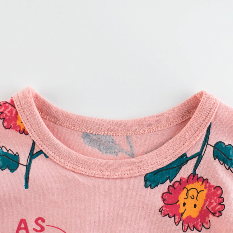 MyKids-USA Baby Girl Floral Print Short-Sleeved Cotton Tops & T-Shirts