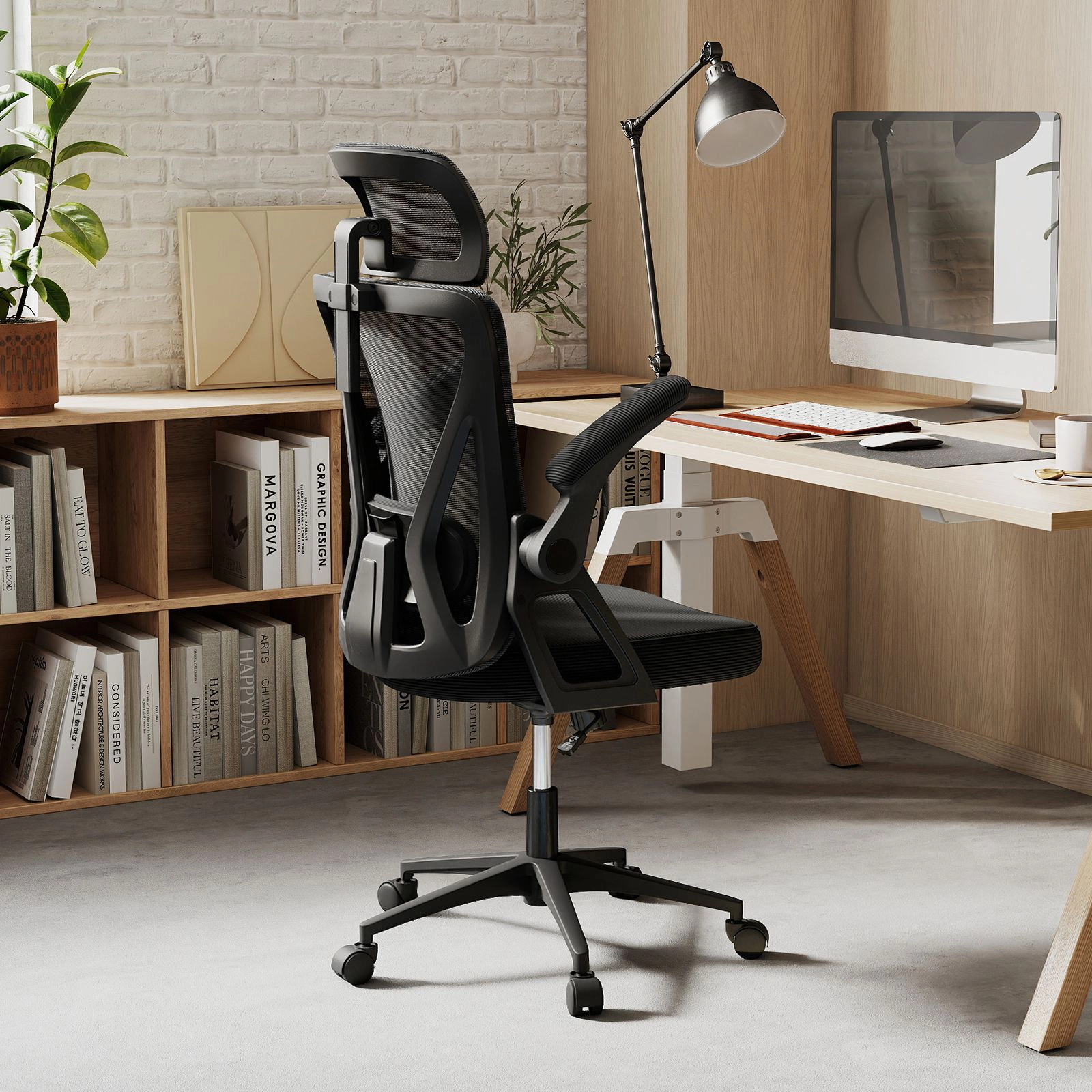 SlickBlue Black Office Chair with Lumbar Support Adjustable Headrest and Armrests