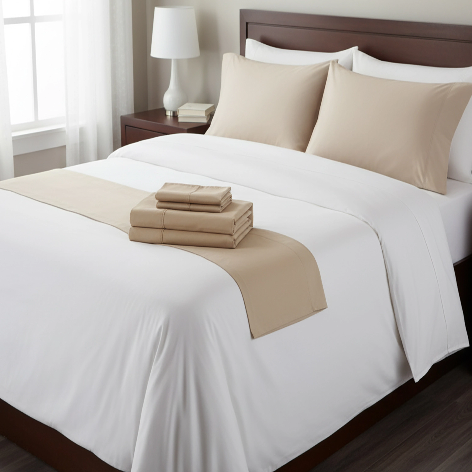Castle Hill Premium Lightweight 330 Thread Count Cotton Sateen 4 Pieces Sheet Set King Taupe