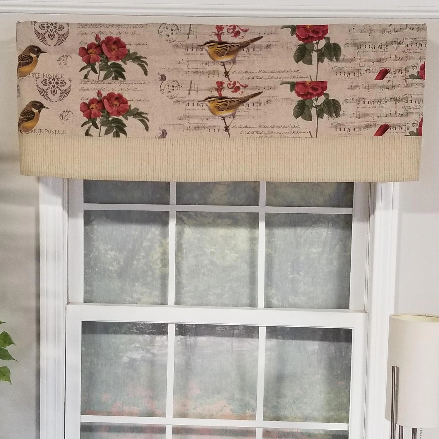 RLF Home Song Bird Banded 100% Cotton with Fully Lined 3" Rod Pocket Valnance for Windows 50" x 15" Beige