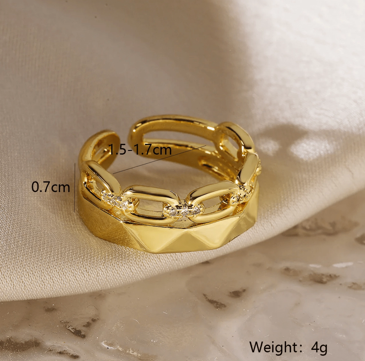 DressAtR Women's Geometric Zircon 18K Gold Plated Open Ring