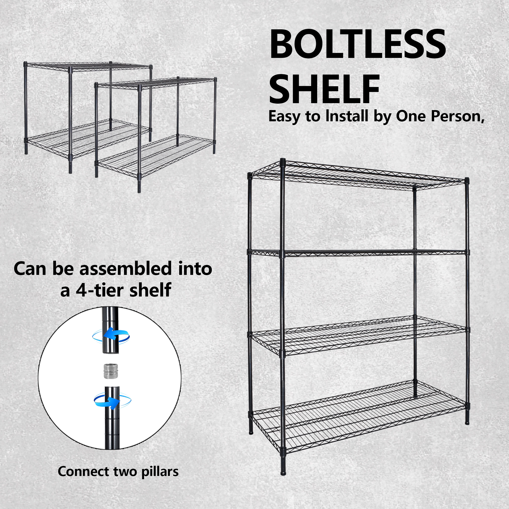 Flynama 4 Tier Wire Shelving 2400 lbs with Wheels Adjustable Rolling Heavy Duty Garage Storage Rack in Black