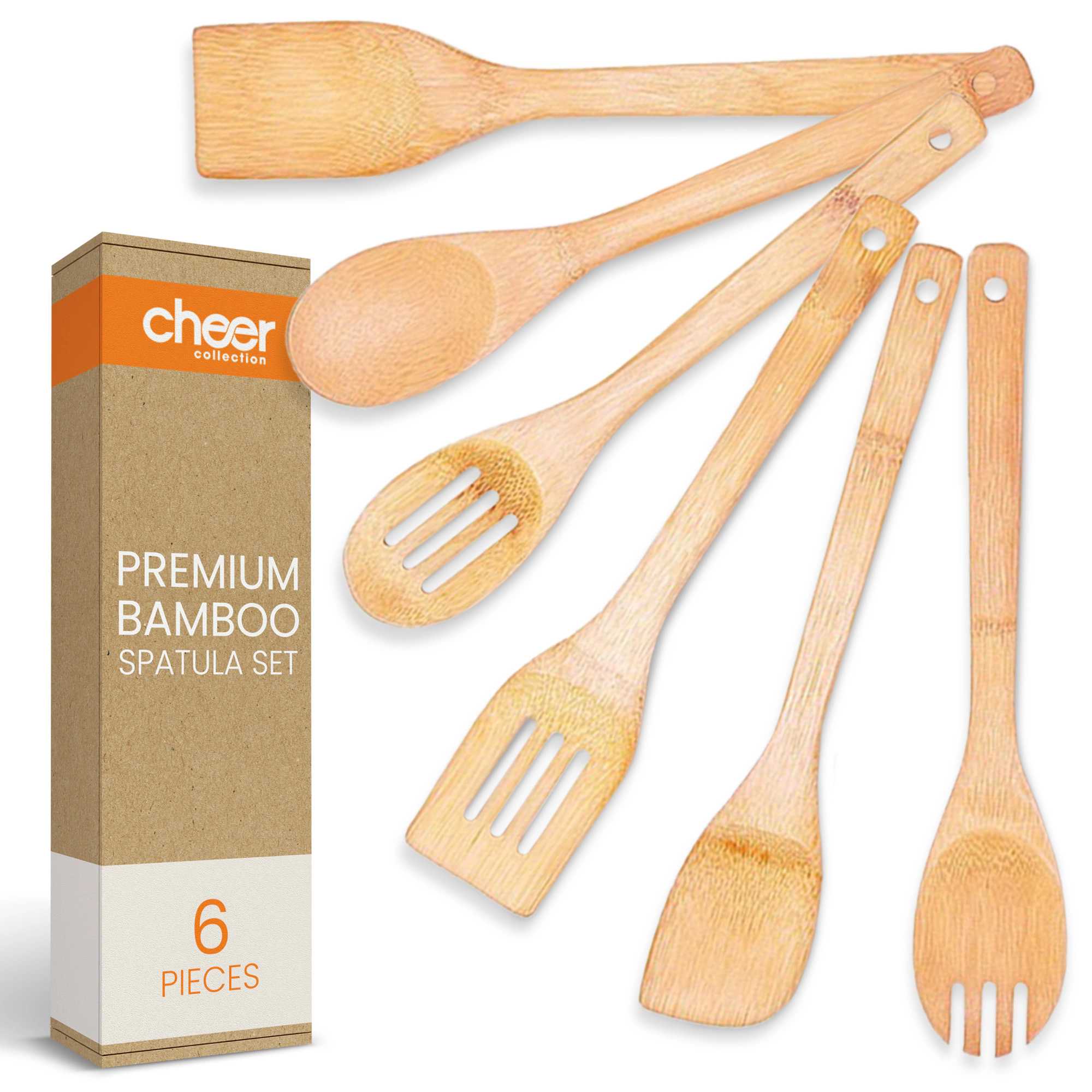 Cheer Collection 6-Piece Bamboo Cooking Utensil Set with Spatulas, Spoons and Turners