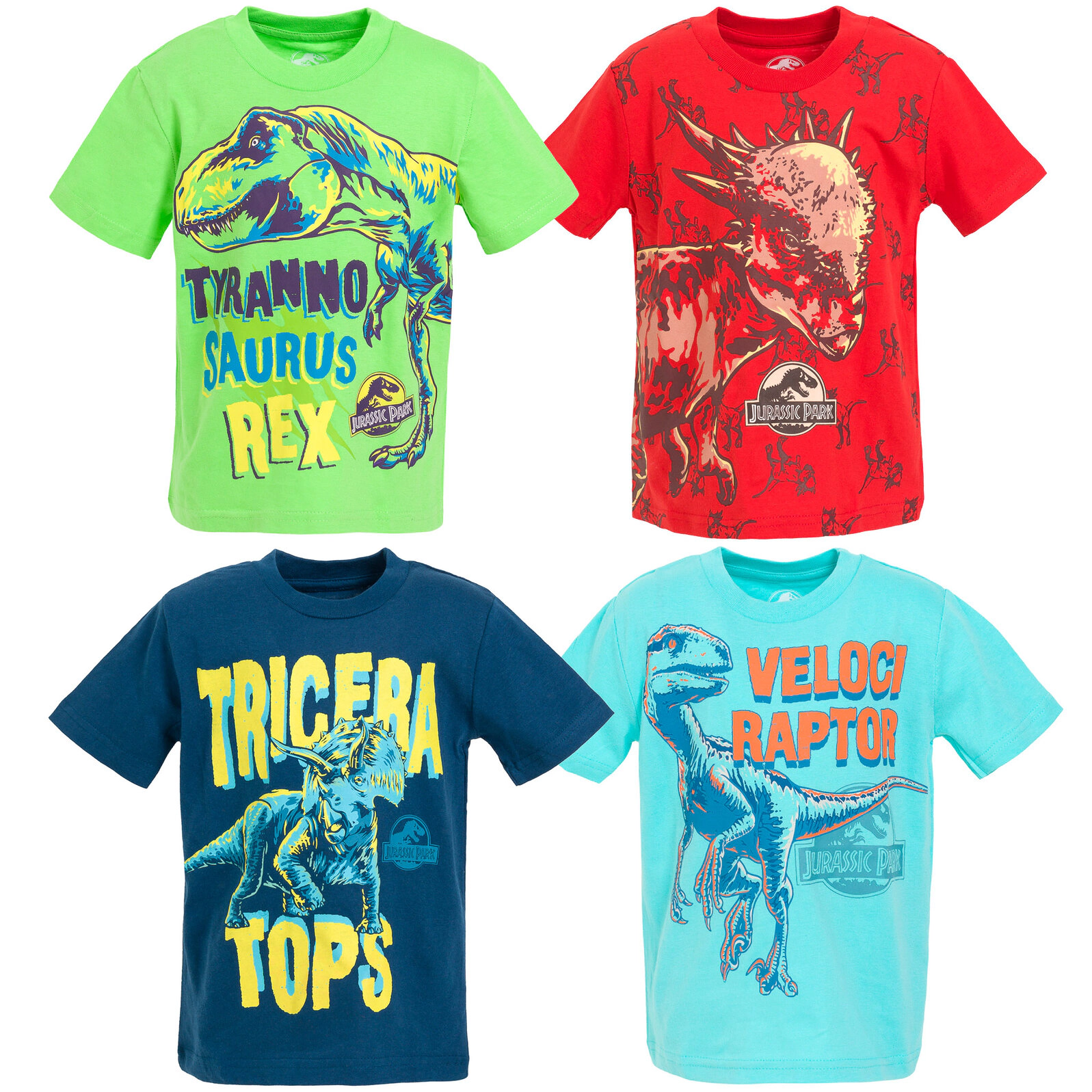 Jurassic World Park T-Rex Boys' 4-Pack Short Sleeve T-Shirts