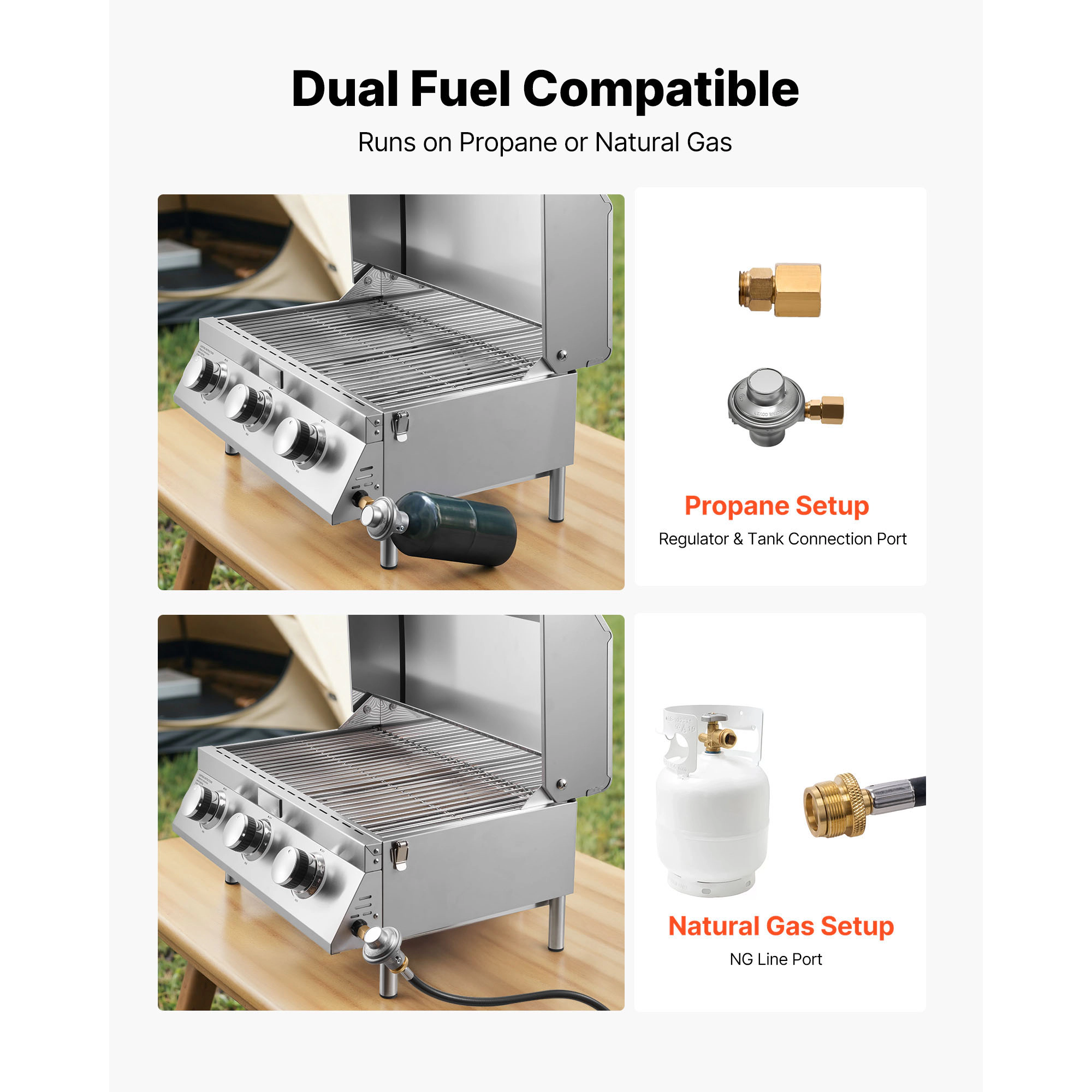 HONGGE Tabletop Gas Grill Stainless Steel Portable Propane Grill with Built-in Thermometer Travel Locks Weatherproof