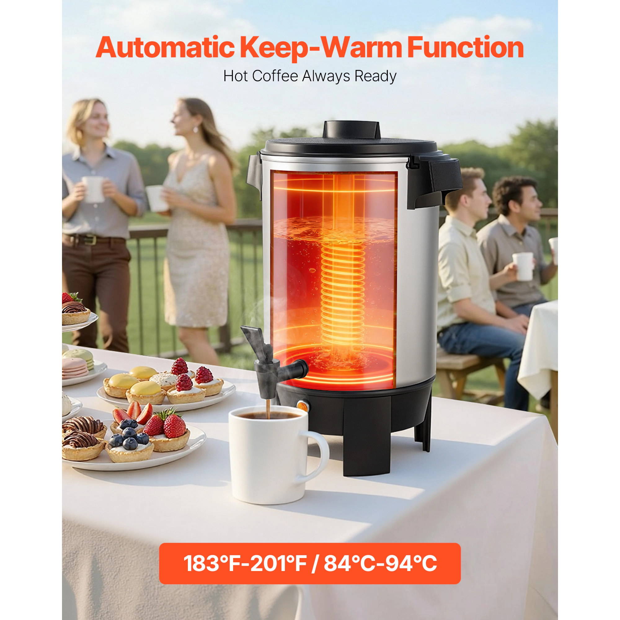HONGGE Commercial Coffee Urn Hot Beverage Dispenser with Dripless Faucet 1090W Quick-Brewing Coffee Maker Automatic