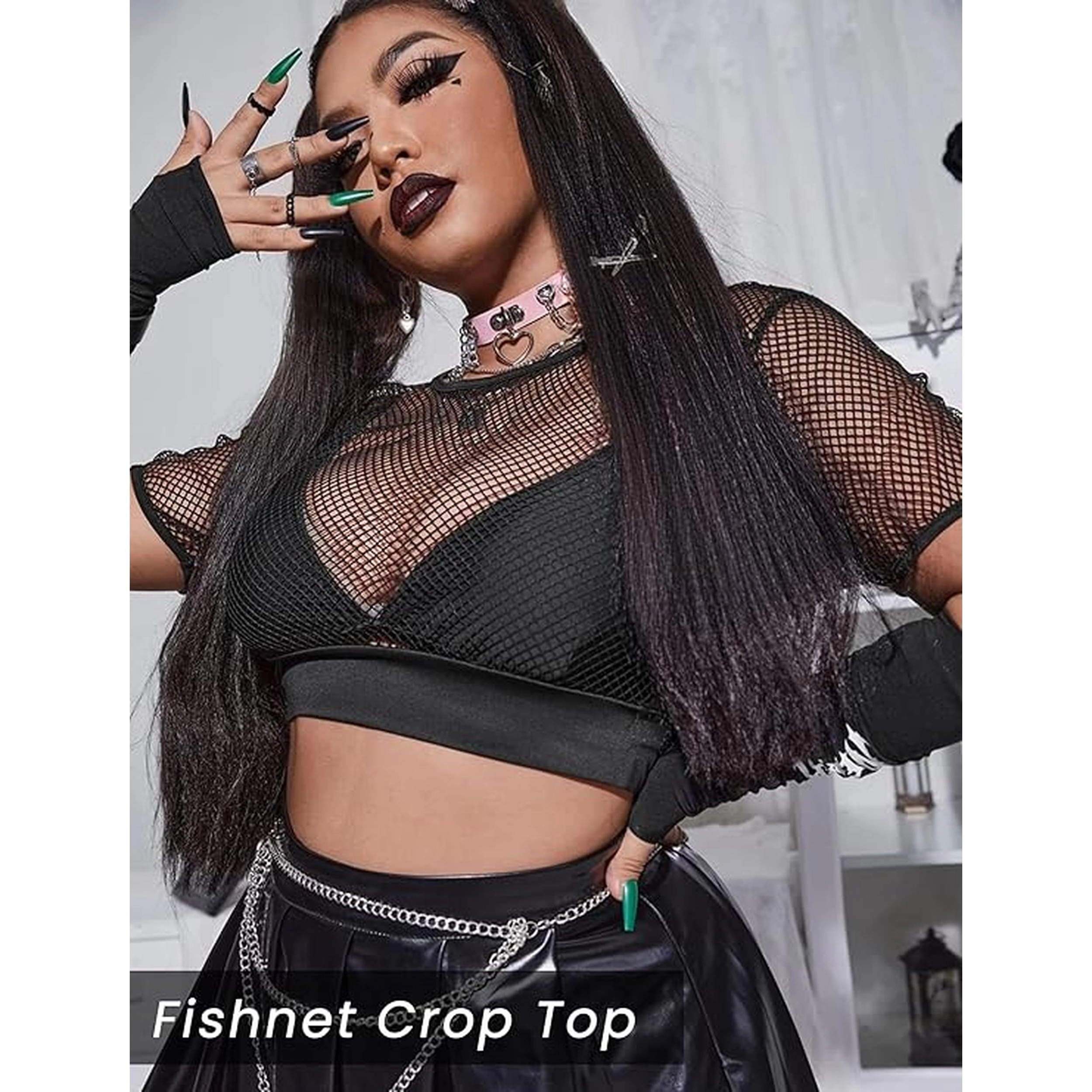 Avidlove Women's Fishnet Short Sleeve Crop Top