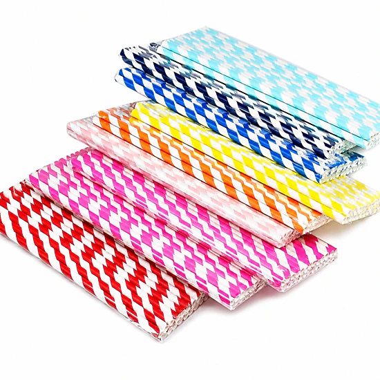 Home Collection Pack of 100 Biodegradable Patterned Paper Drinking Straws