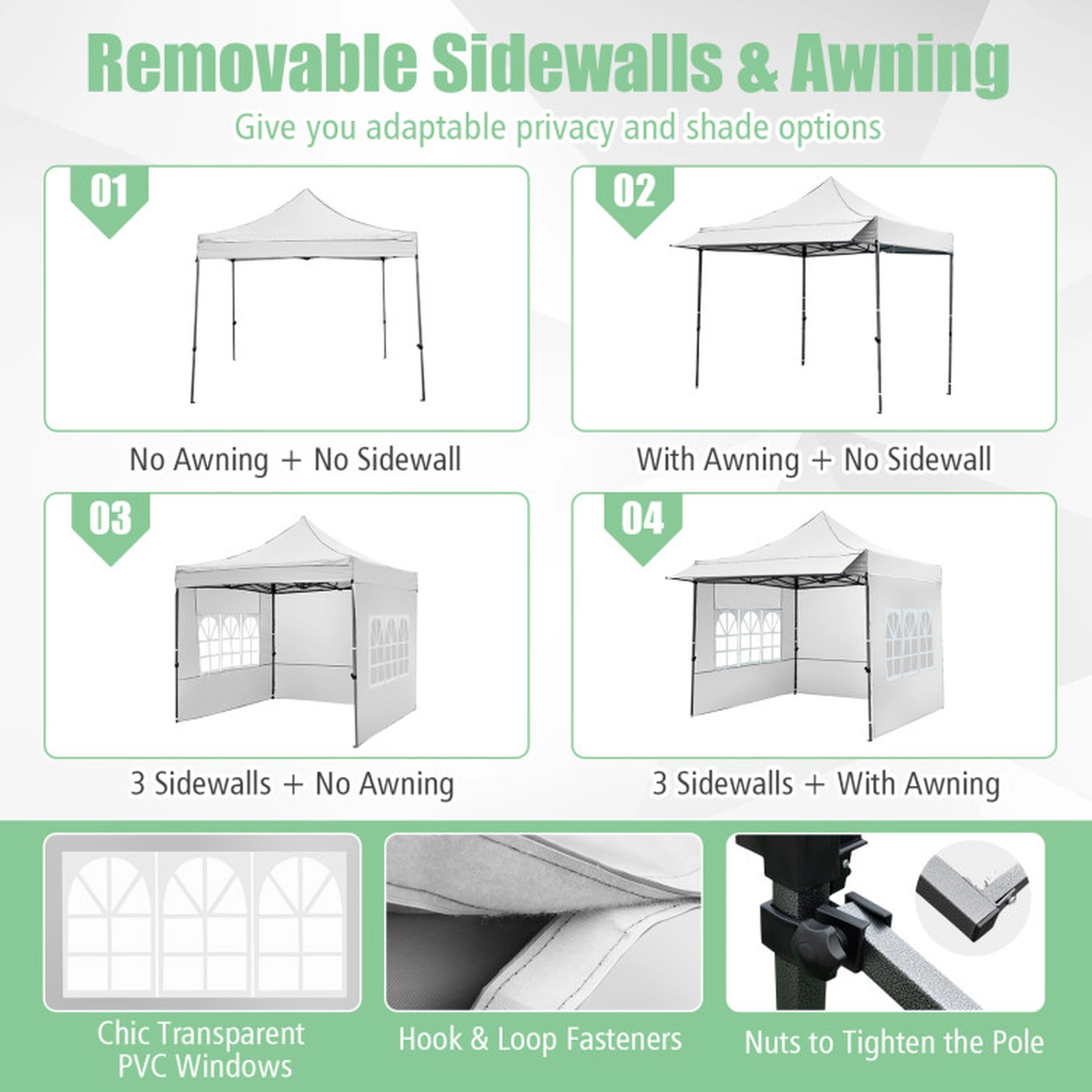 SUGIFT White 10-ft by 10-ft 420D Oxford Pop Up Canopy Tent with 3 Sidewalls Awning and Wheeled Bag